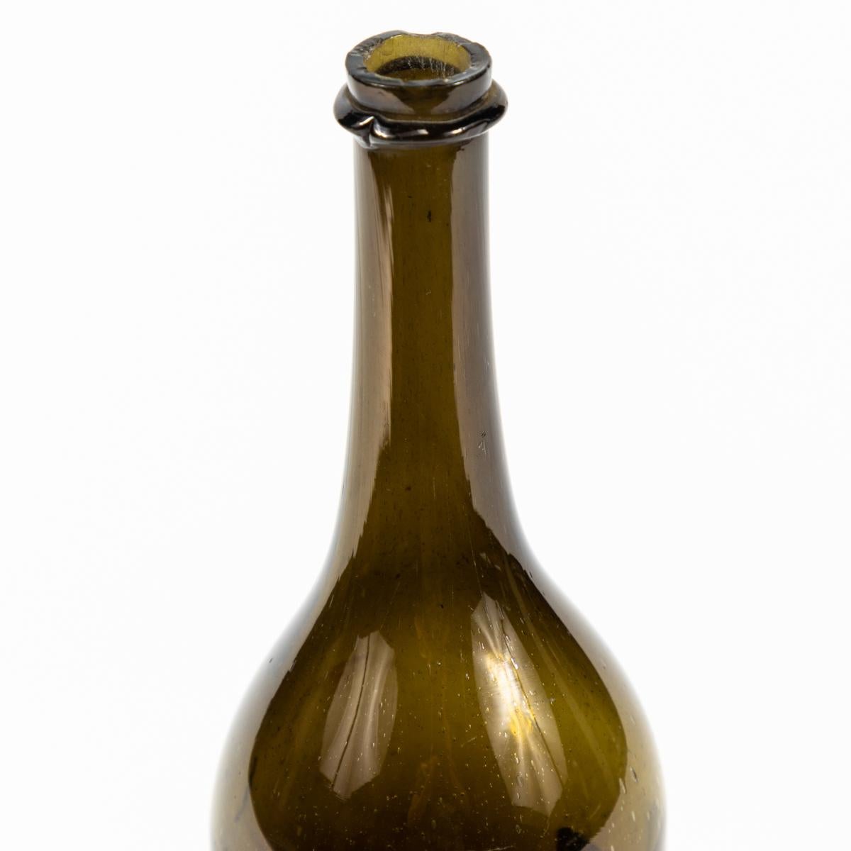 French Green Hand Blown Wine Bottle from Late 19th Century, France For Sale