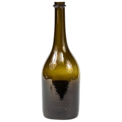 Antique Green Hand Blown Wine Bottle from Late 19th Century, France