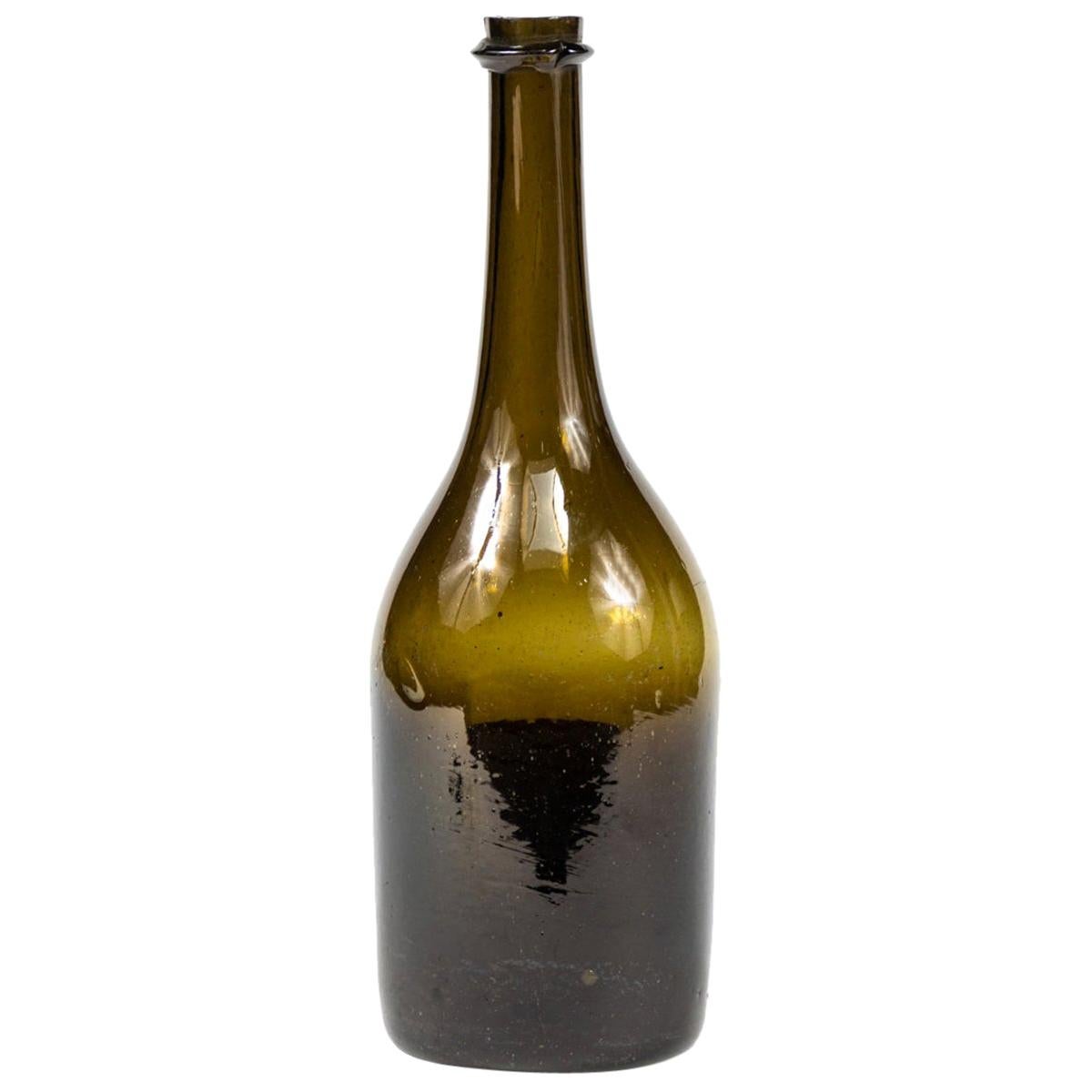 Green Hand Blown Wine Bottle from Late 19th Century, France For Sale
