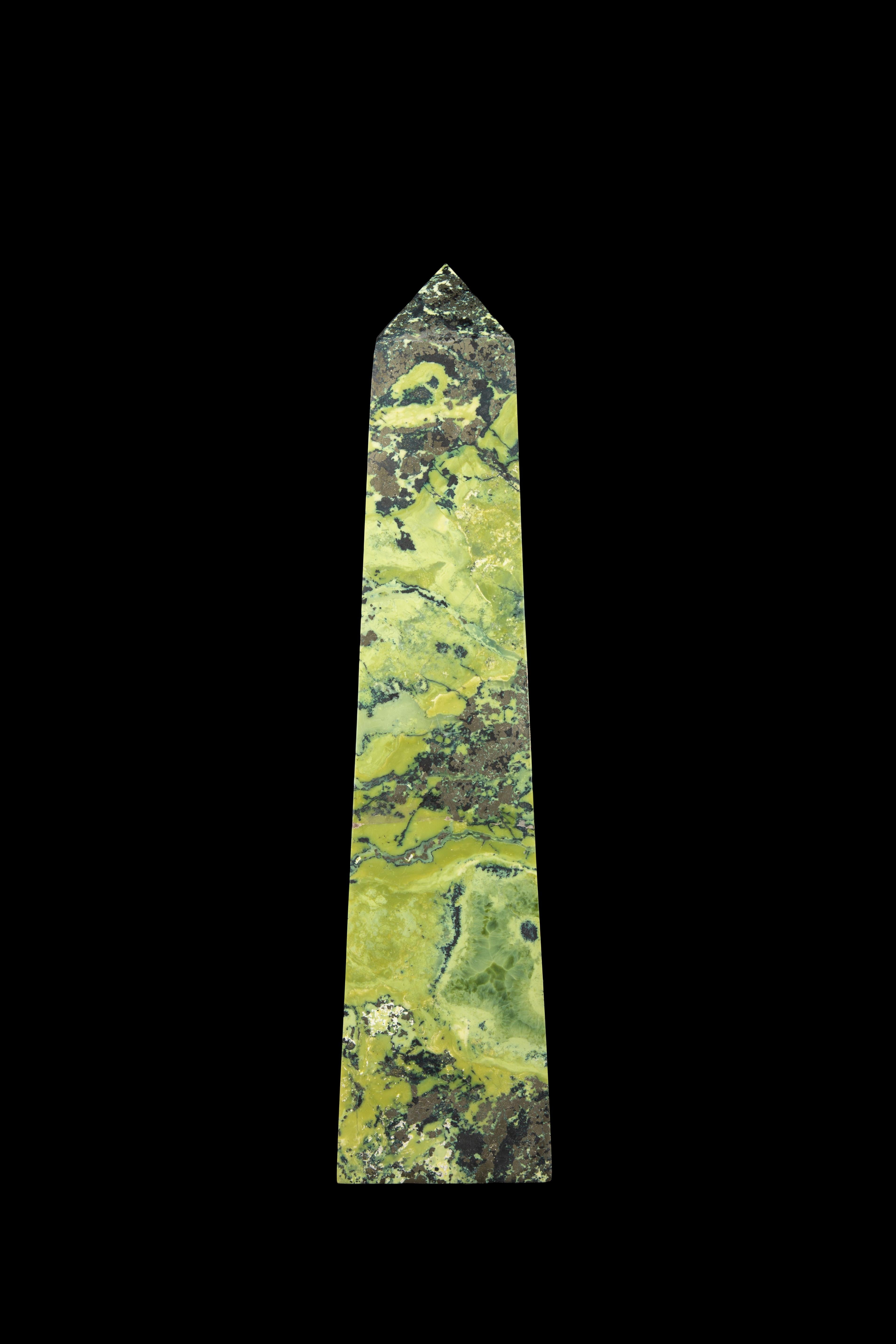 Contemporary Green Hand Carved Serpentine Obelisk For Sale