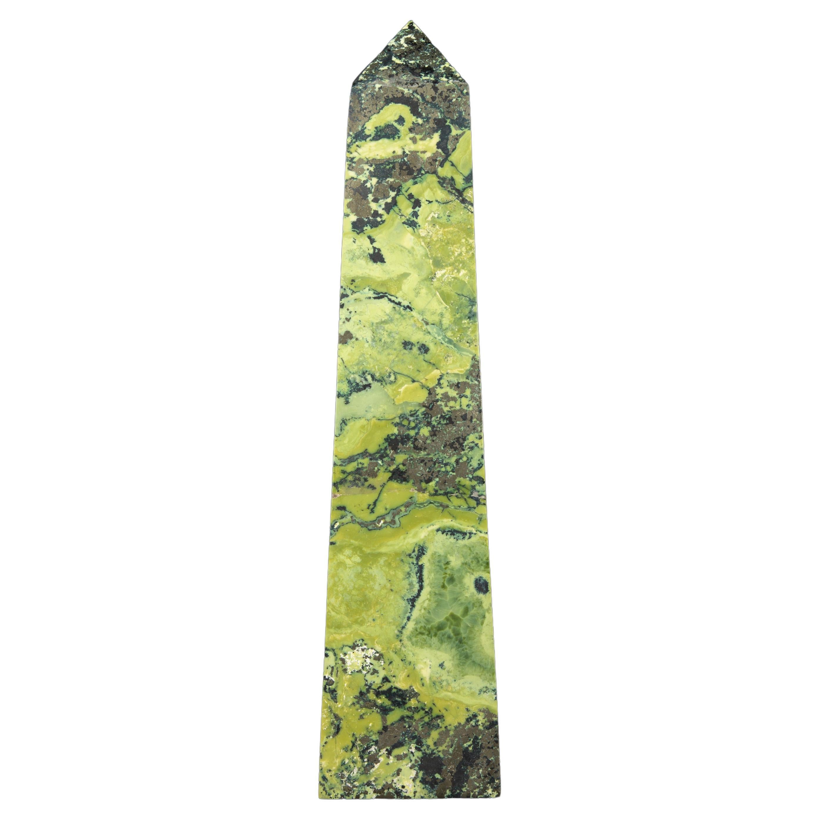 Green Hand Carved Serpentine Obelisk