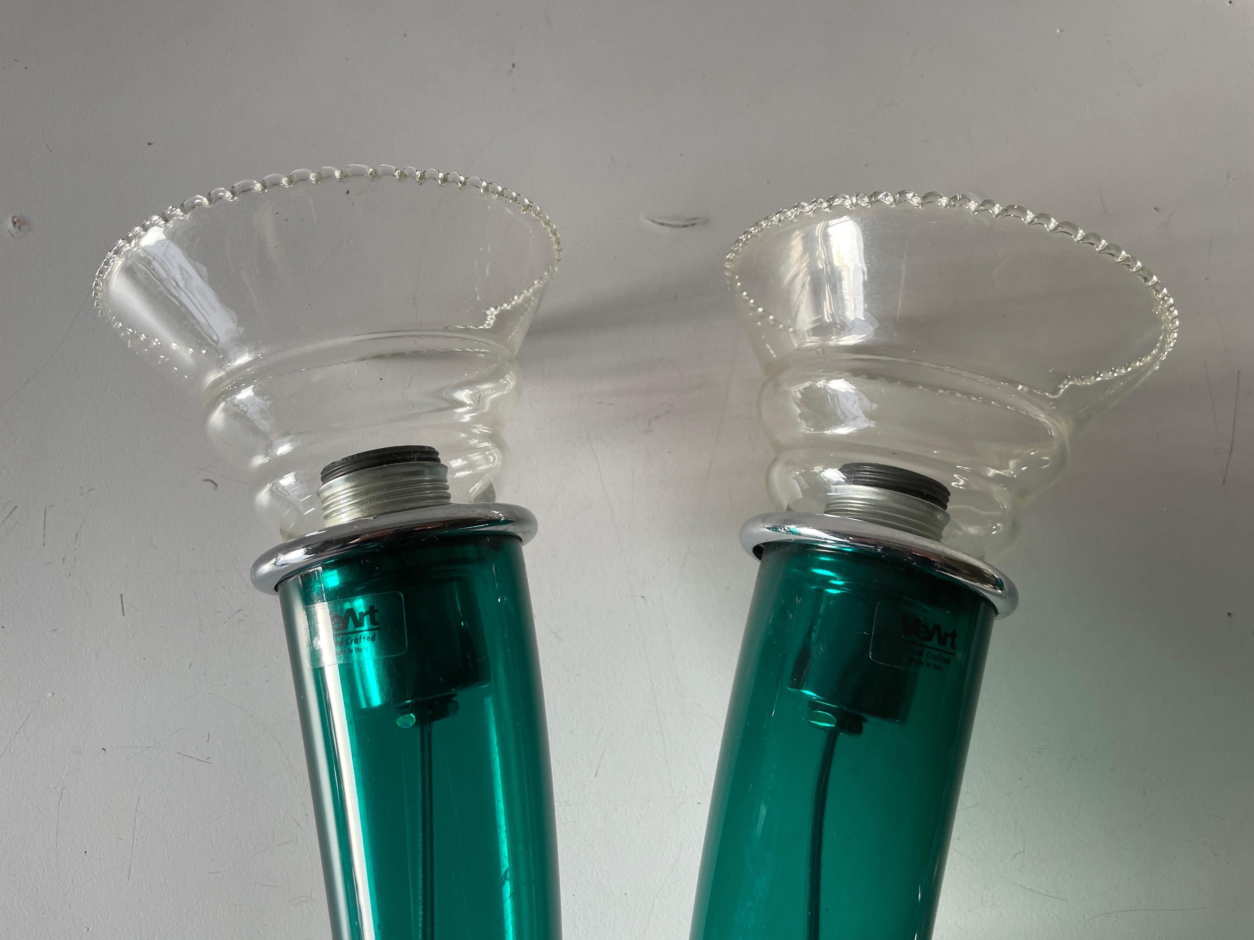 Green Handcrafted Murano Glass Pair of Large Sconces by VeArt, 1970s, Italy For Sale 2