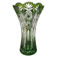 Green Hand Cut Lead Crystal Vase by Caesar Crystal Bohemiae Co. Czech Republic