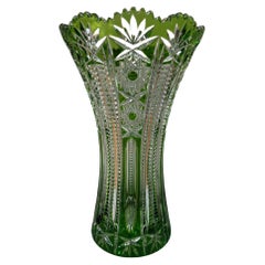Green Hand Cut Lead Crystal Vase by Caesar Crystal Bohemiae Co. Czech Republic