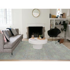 Green Hand Knotted Tone on Tone Obscured and Subtle Collection Wool Oriental Rug