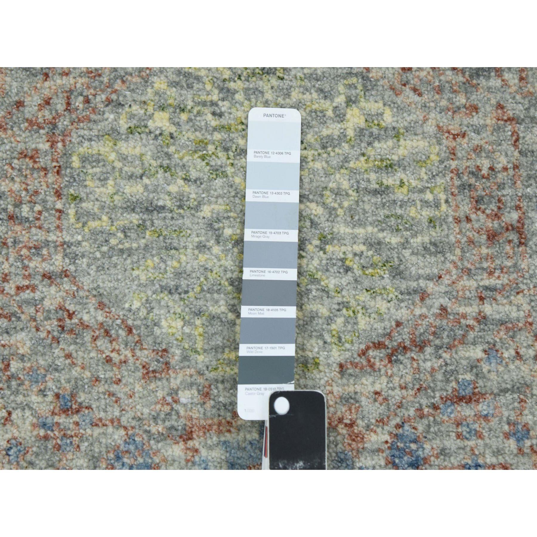 Green Hand Knotted Tone on Tone Obscured and Subtle Collection Wool Oriental Rug For Sale 1
