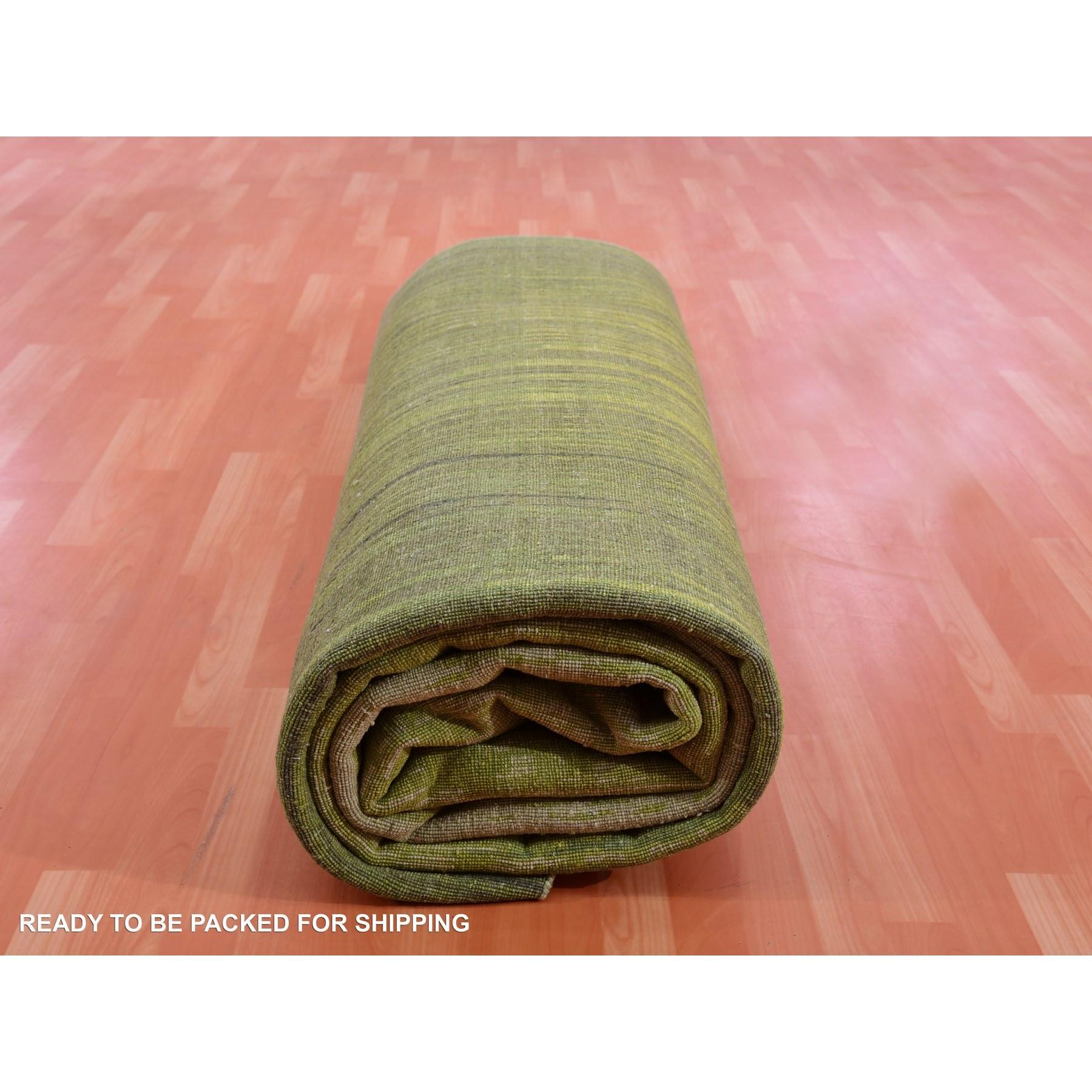 Tapis oriental en laine douce, noué à la main, vert et dégradé vertical 10'0