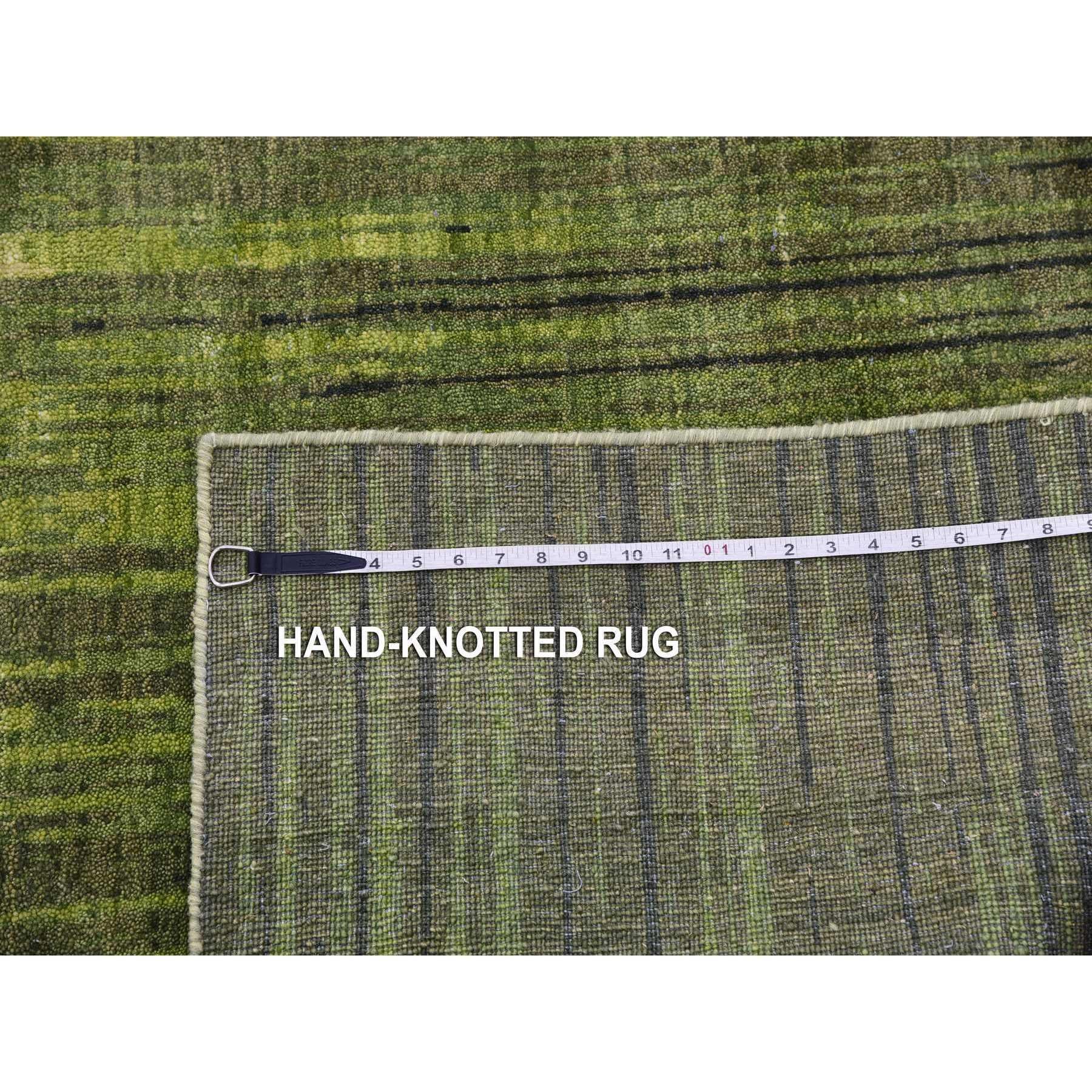 Tapis oriental en laine douce, noué à la main, vert et dégradé vertical 10'0