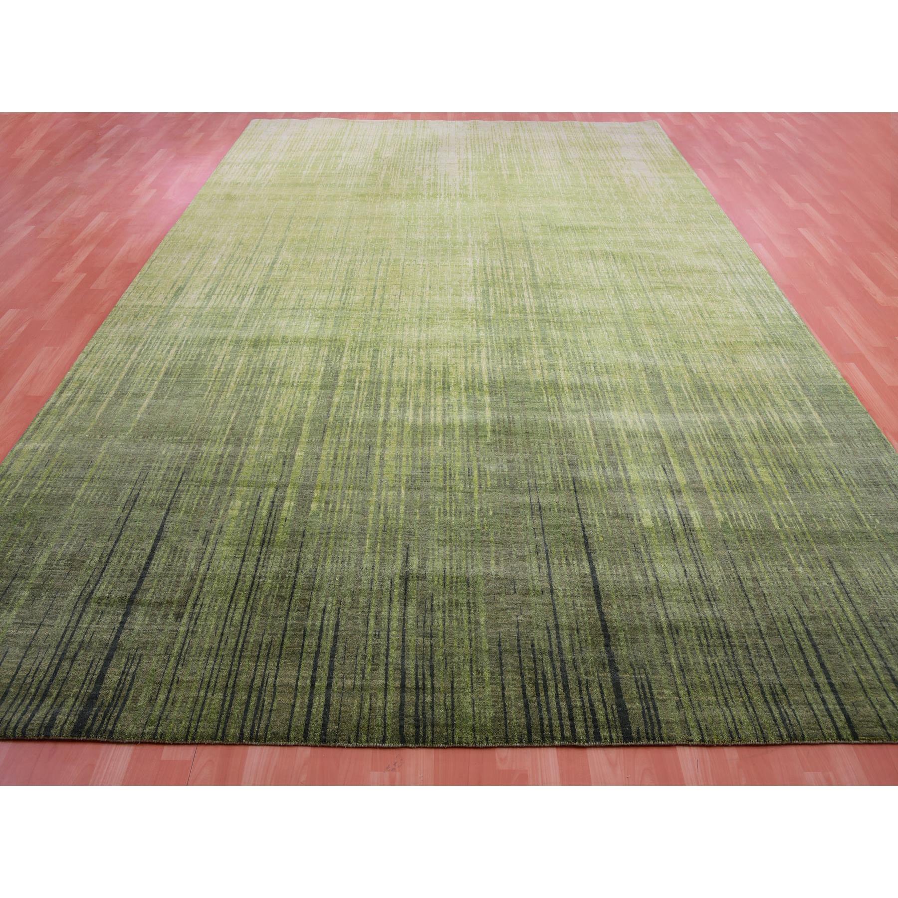 Moderne Tapis oriental en laine douce, noué à la main, vert et dégradé vertical 10'0