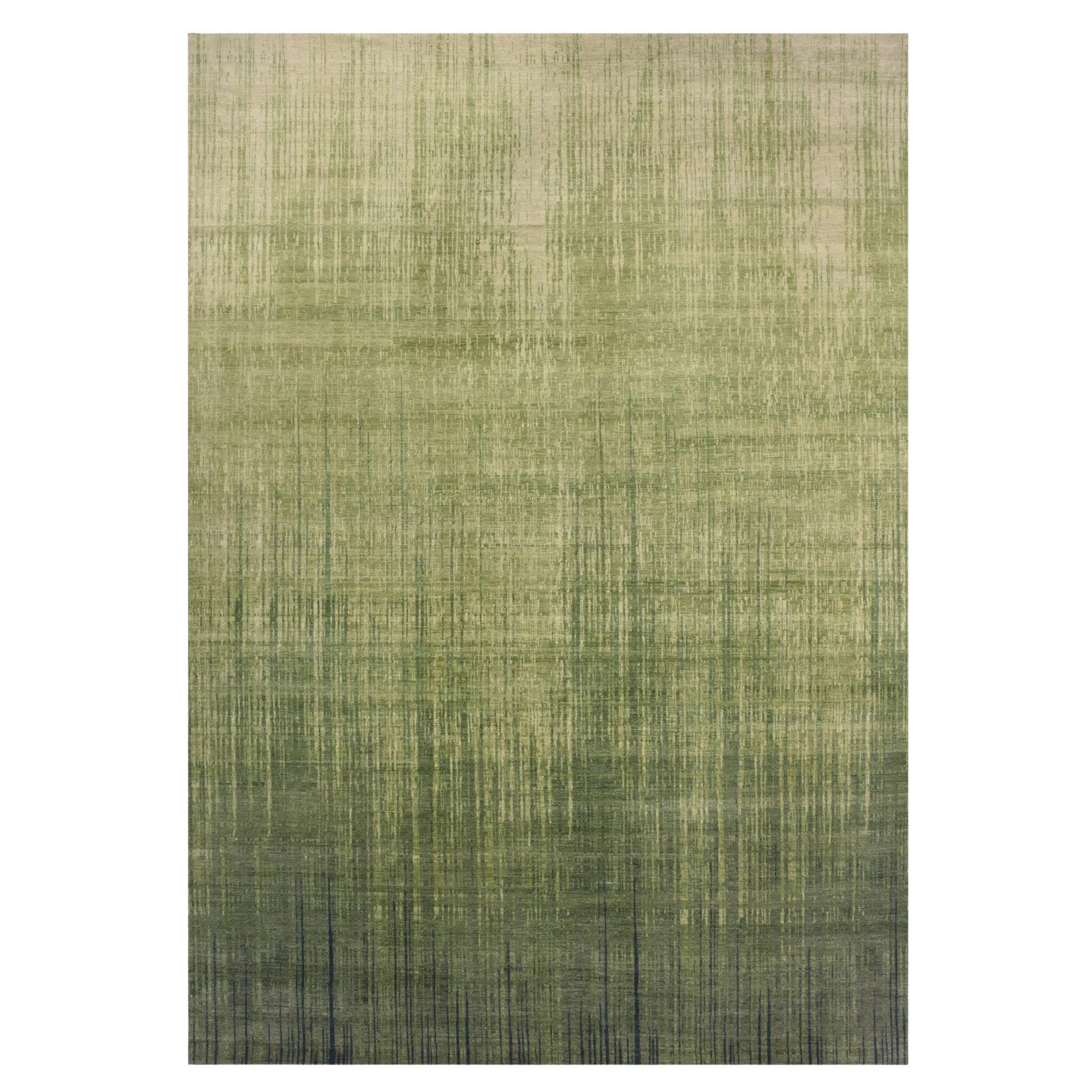 Green Hand Knotted Vertical Ombre Design Soft Wool Oriental Rug 10'0" x 14'4"
