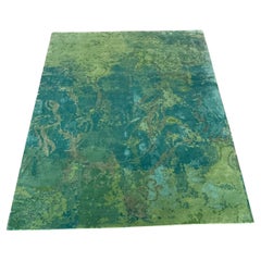 Green Hand Knotted Wool and Silk Rug - La Femme in Green