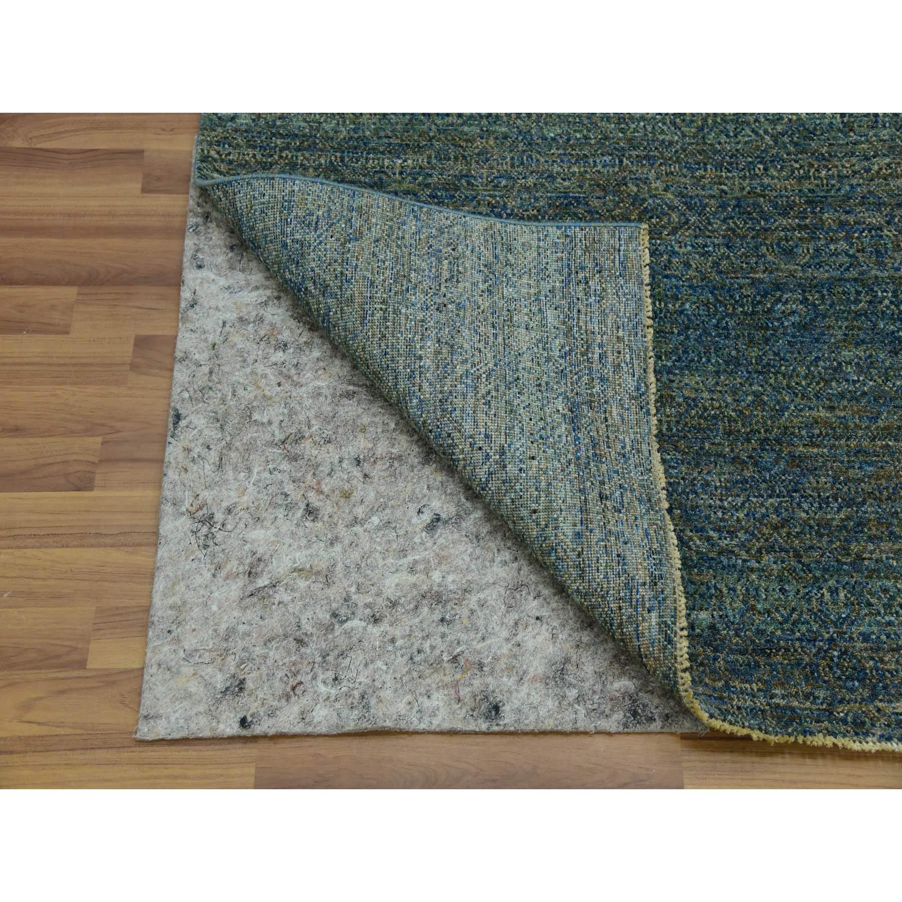 Indian Green Hand Knotted Wool Kohinoor Herat Diamond Repetitive Design Oriental Rug For Sale