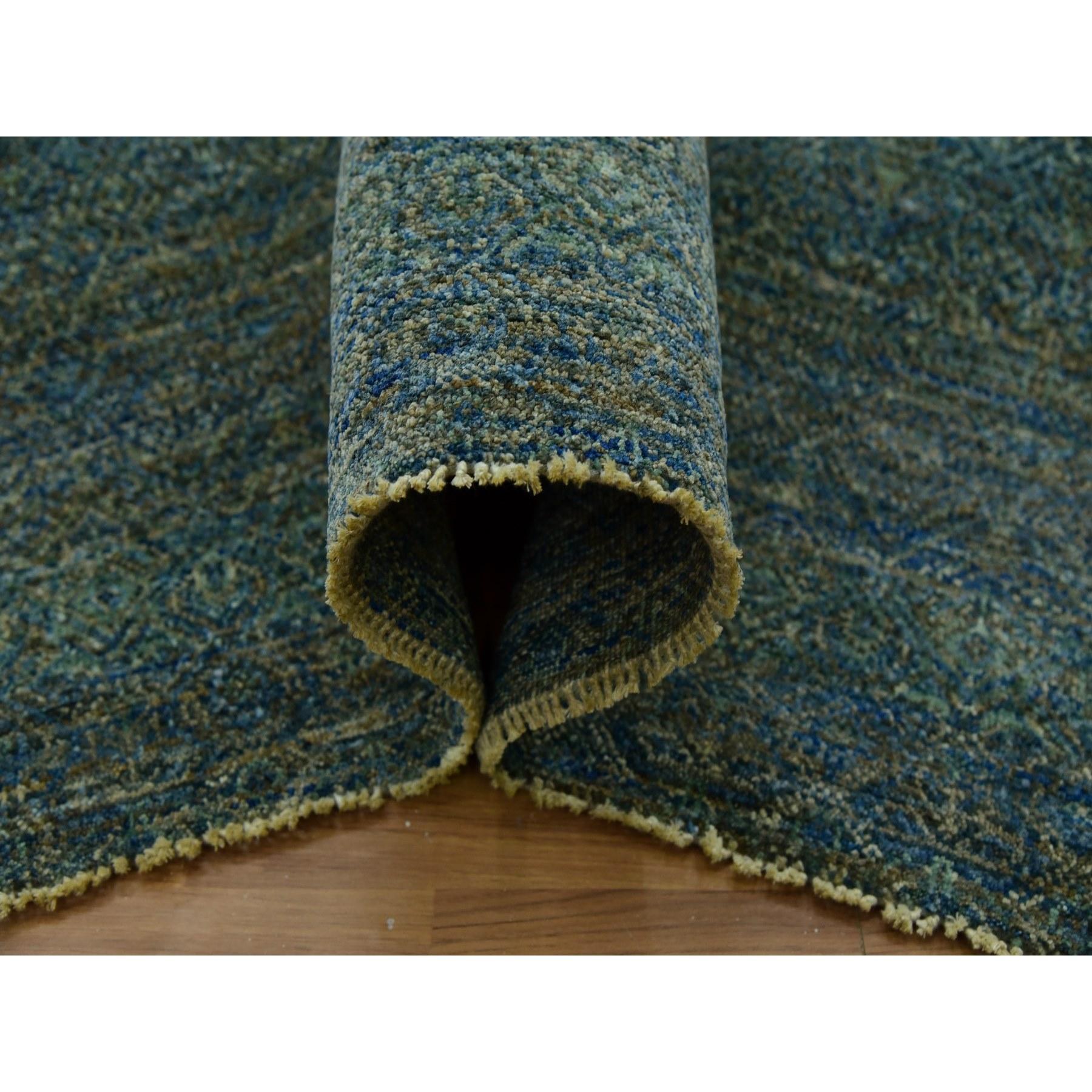 Hand-Knotted Green Hand Knotted Wool Kohinoor Herat Diamond Repetitive Design Oriental Rug For Sale