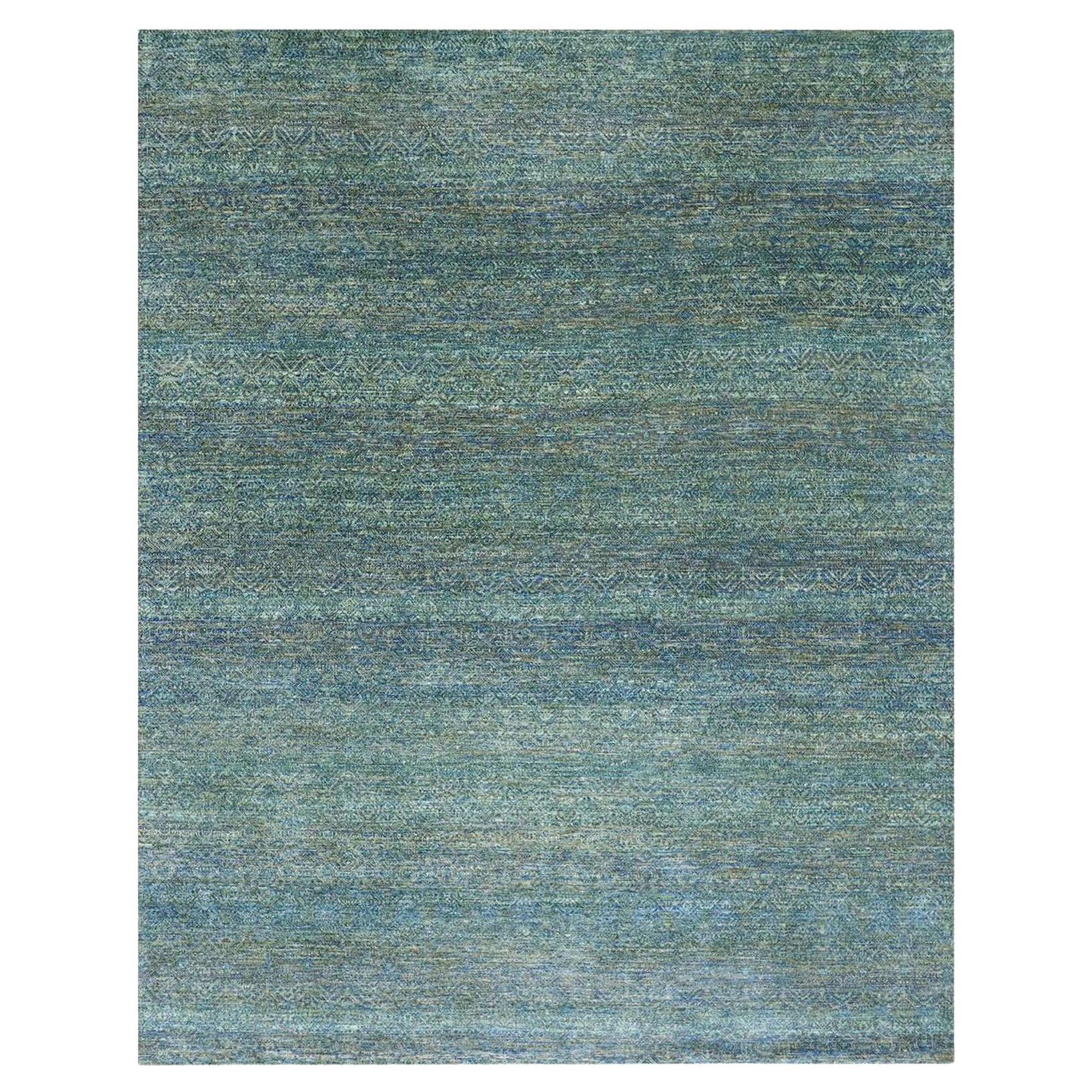 Green Hand Knotted Wool Kohinoor Herat Diamond Repetitive Design Oriental Rug For Sale