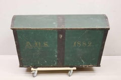 Green Hand-Painted Swedish Marriage Trunk with Tan Colored Initials, c.1830