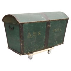 Green Hand-Painted Swedish Marriage Trunk with Tan Colored Initials, c.1830