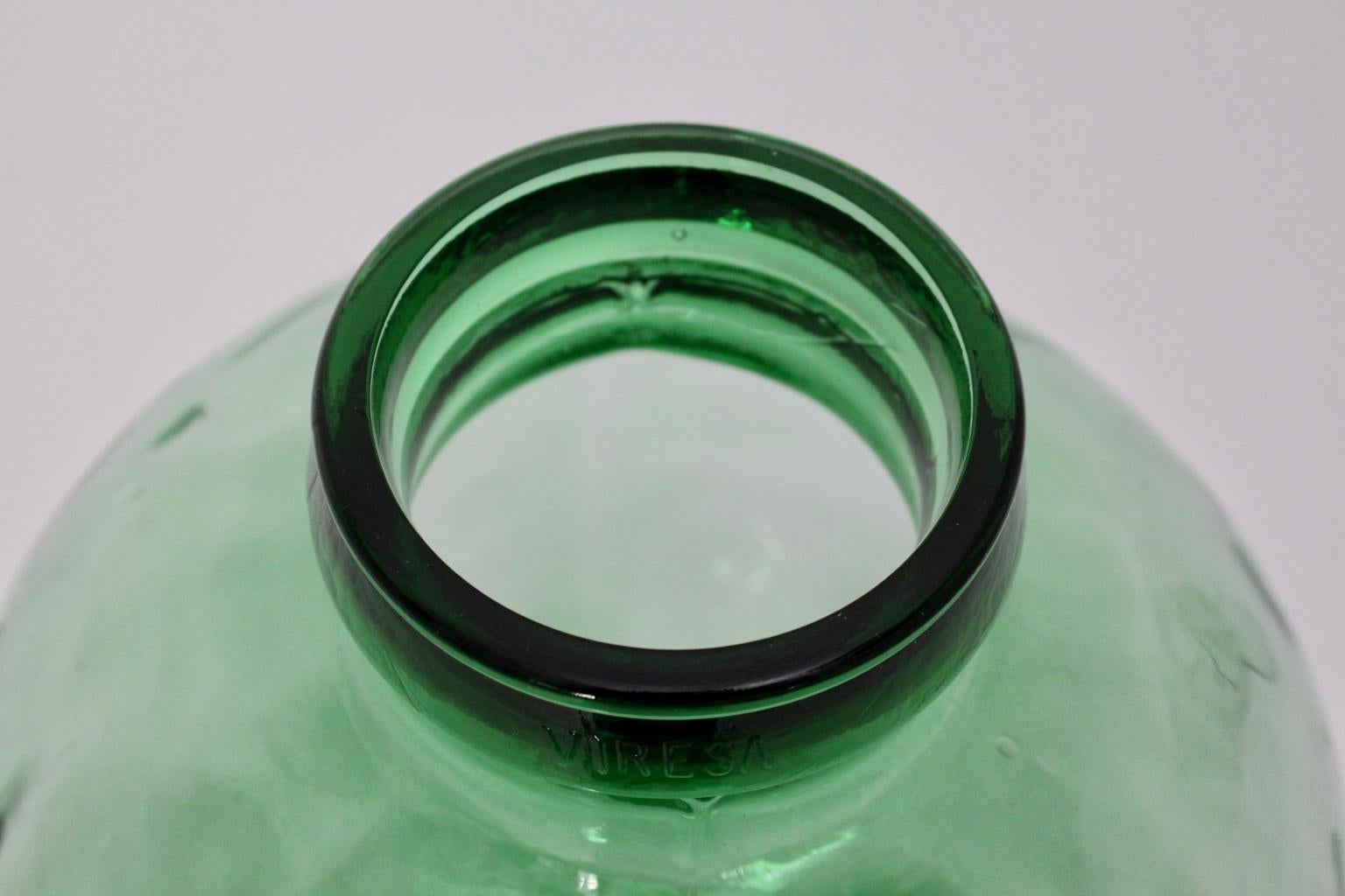 Late 20th Century Green Handblown Vintage Glass Bottle Demijohn by Viresa, 1970s