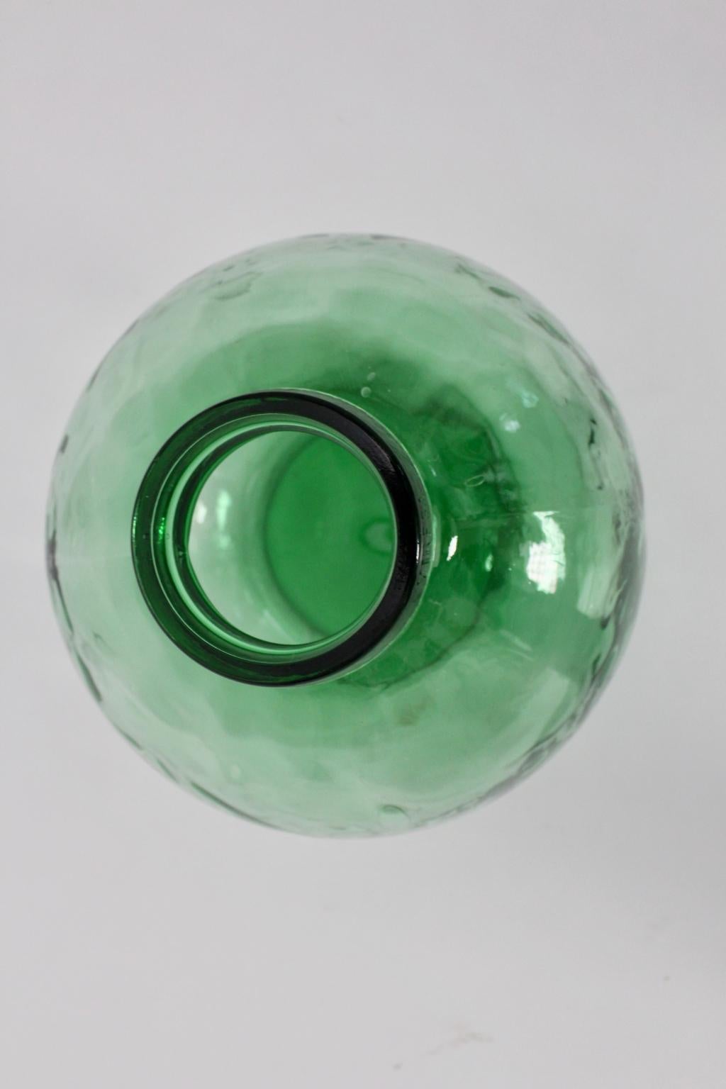 Blown Glass Green Handblown Vintage Glass Bottle Demijohn by Viresa, 1970s