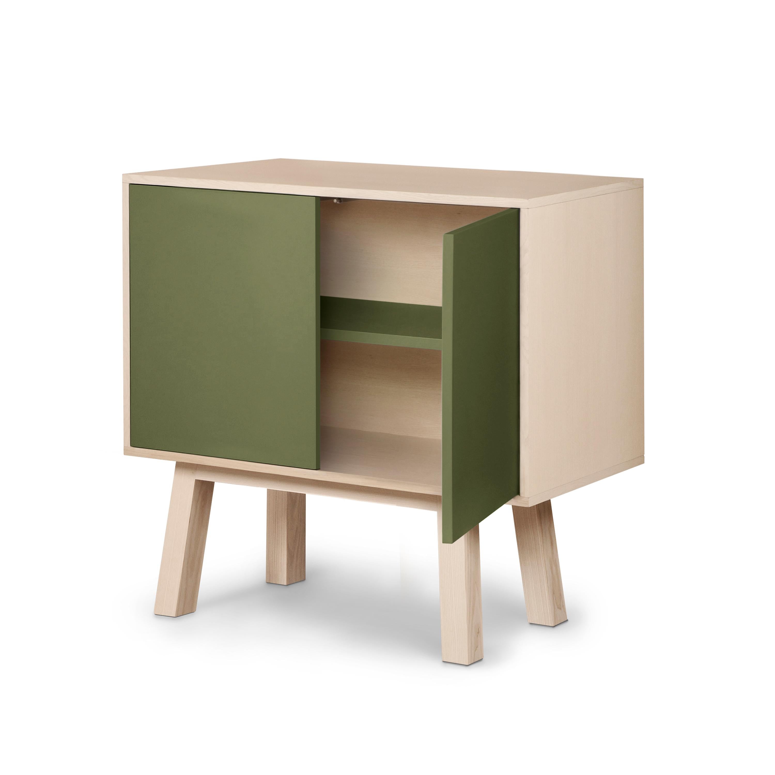 Armario de madera verde de 2 puertas hecho a mano por E. Gizard, París Escandinavo moderno en venta