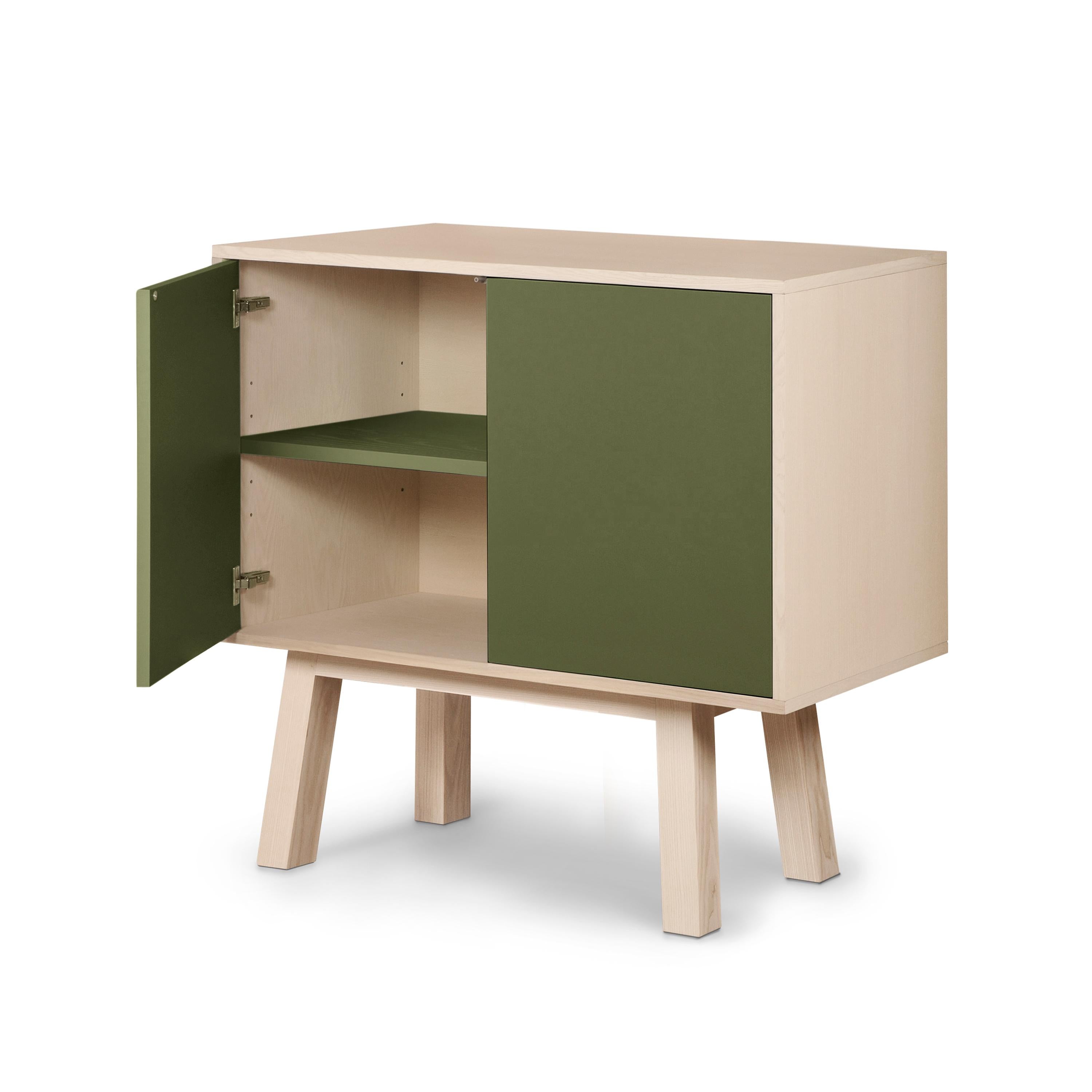 Armario de madera verde de 2 puertas hecho a mano por E. Gizard, París Francés en venta