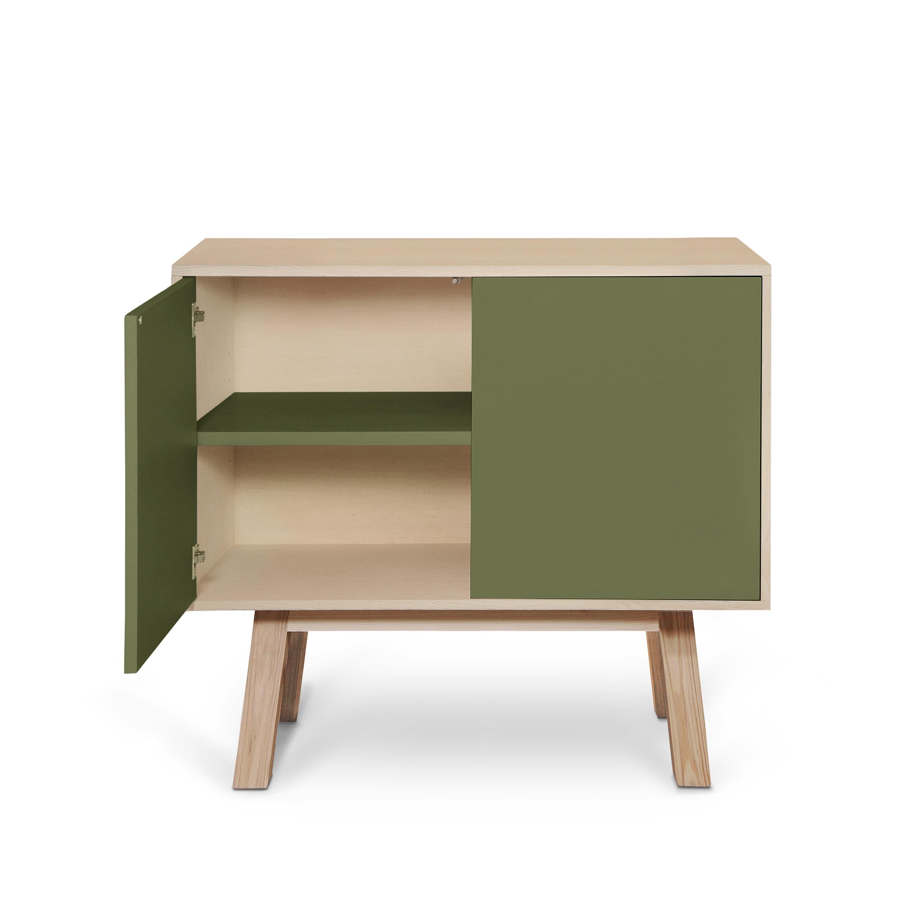 Armario de madera verde de 2 puertas hecho a mano por E. Gizard, París Siglo XXI y contemporáneo en venta