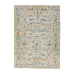 Tapis moderne surdimensionné Sultanabad en laine verte fait à la main avec un motif floral multicolore