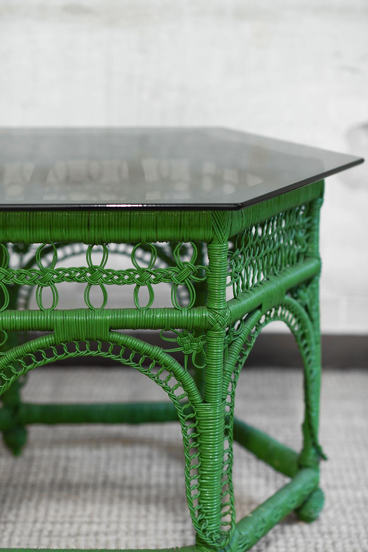 Bamboo Green handwoven rattan coffee table, 1970s For Sale