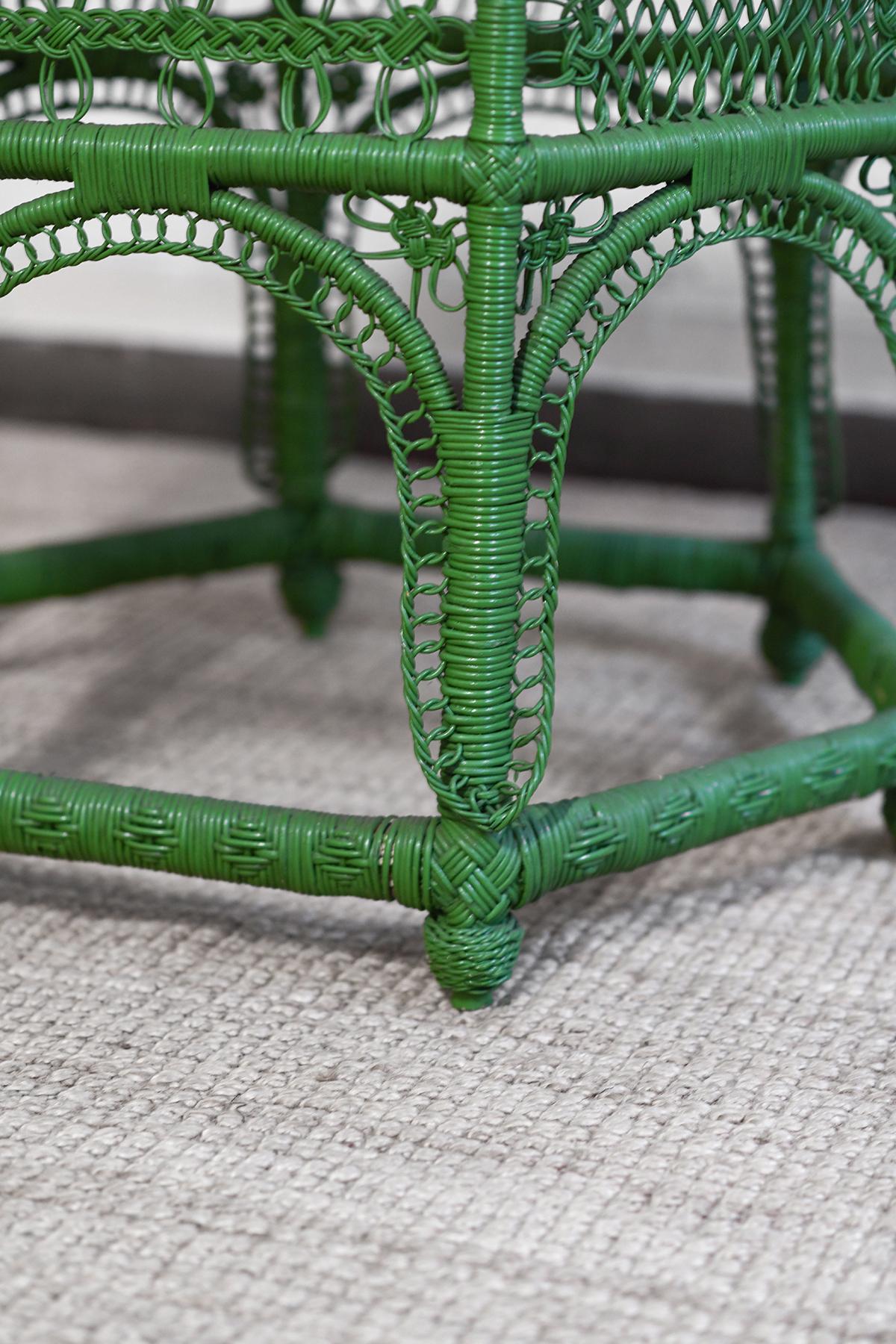 Green handwoven rattan coffee table, 1970s For Sale 1