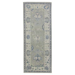 Tapis de couloir turc Oushak en laine verte tissé à la main 3'10" X 9'7".