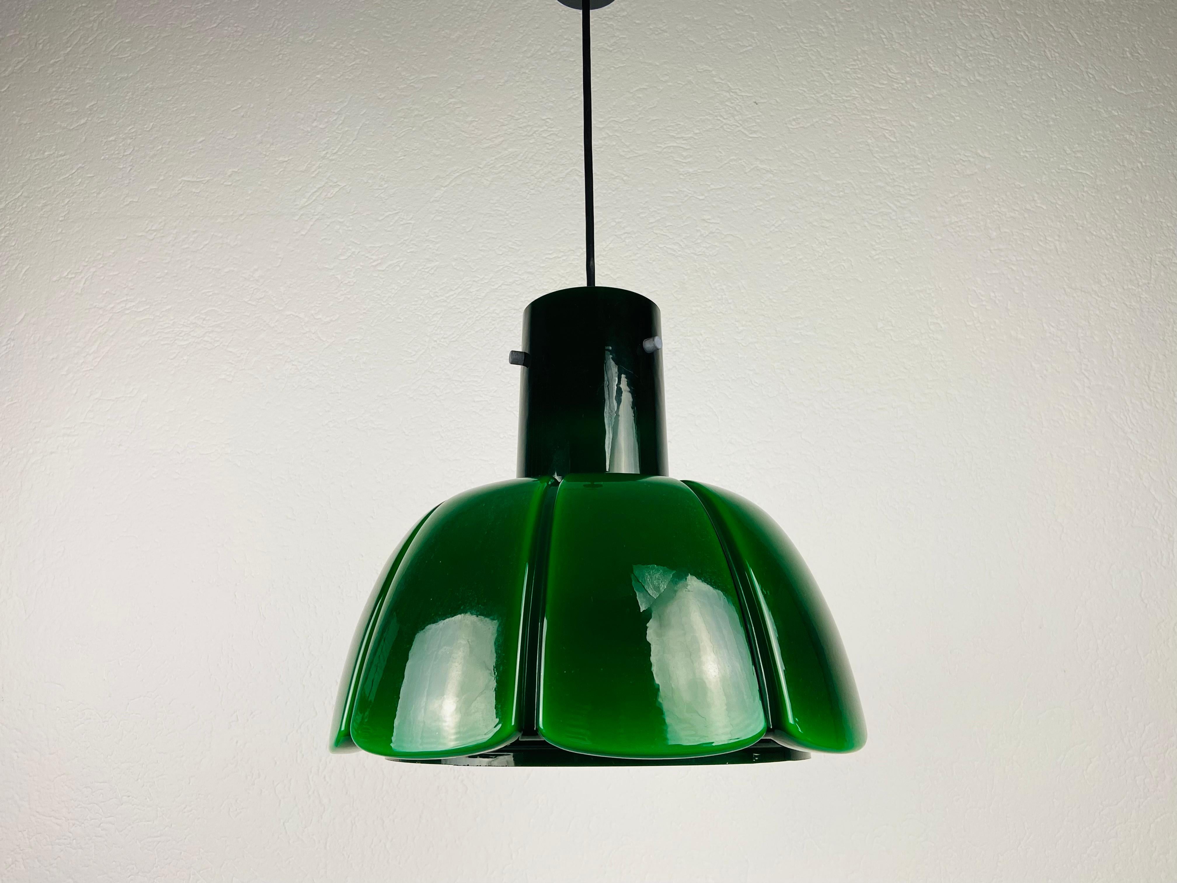 Glass Green Hanging Lamp by Peill & Putzler, 1970s, Germany