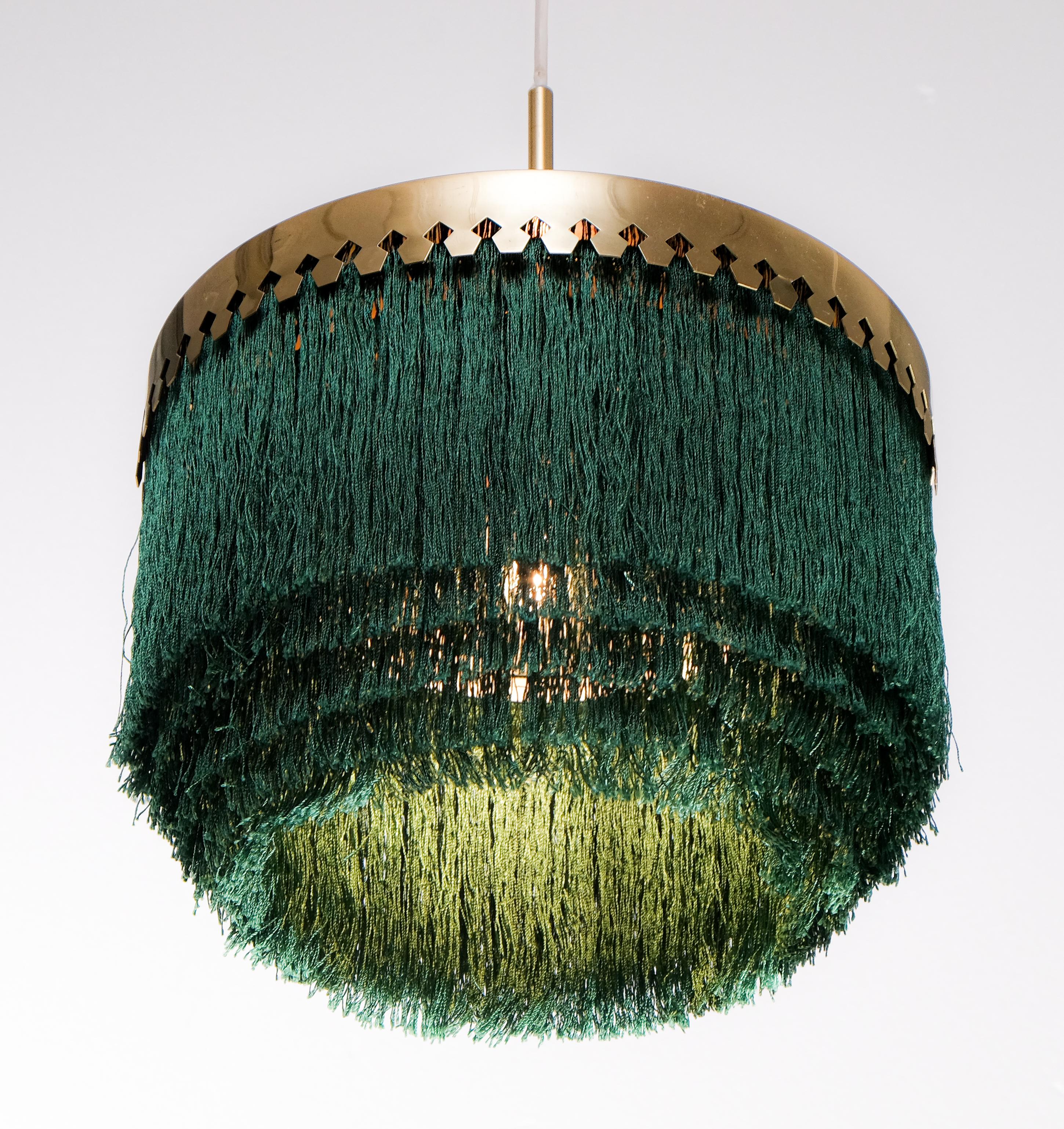 Brass Green Hans-Agne Jakobsson Ceiling Lamp Model T601, 1960s For Sale