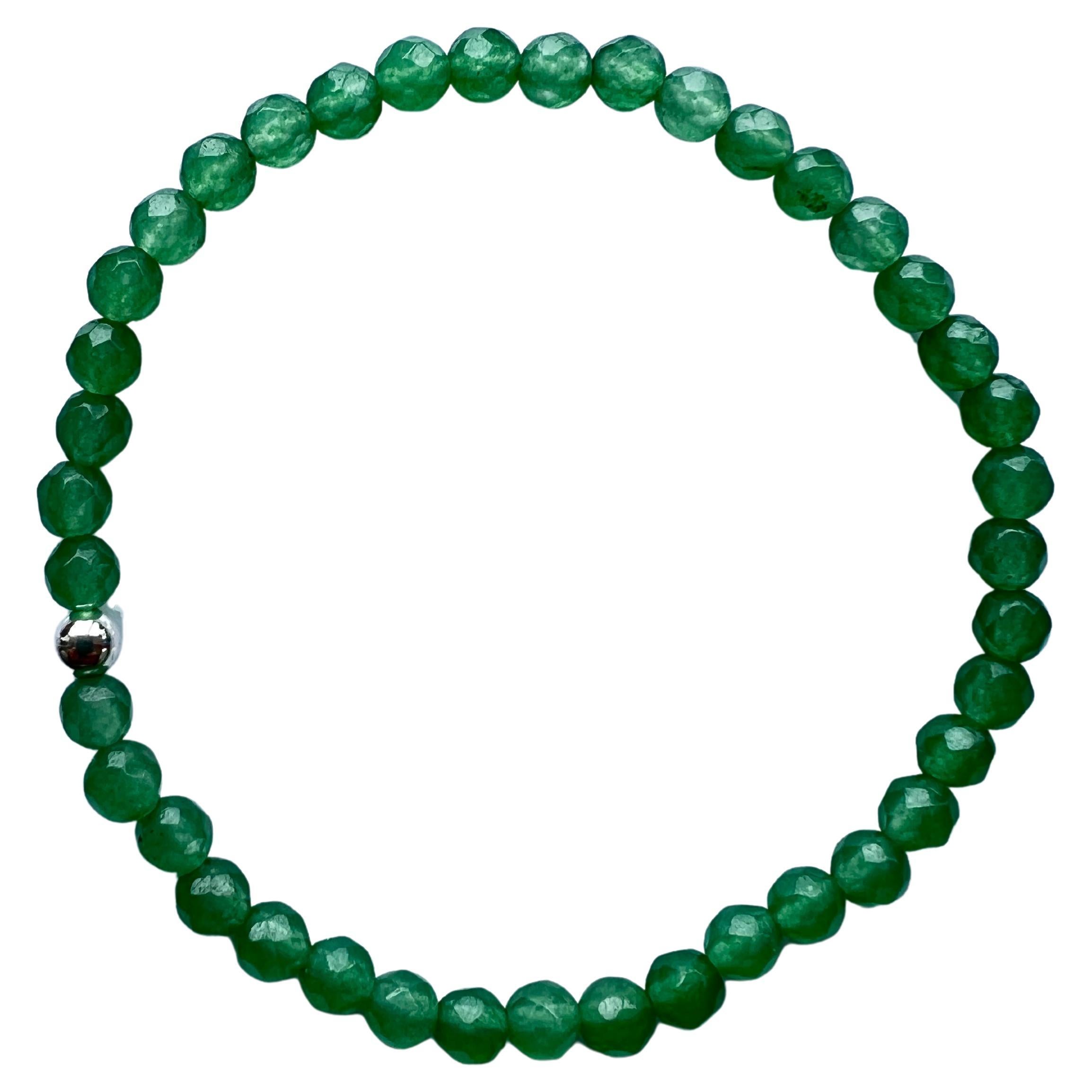 Green Heart Chakra Beaded Bracelet Natural Semi Precious Gem Silver For Sale