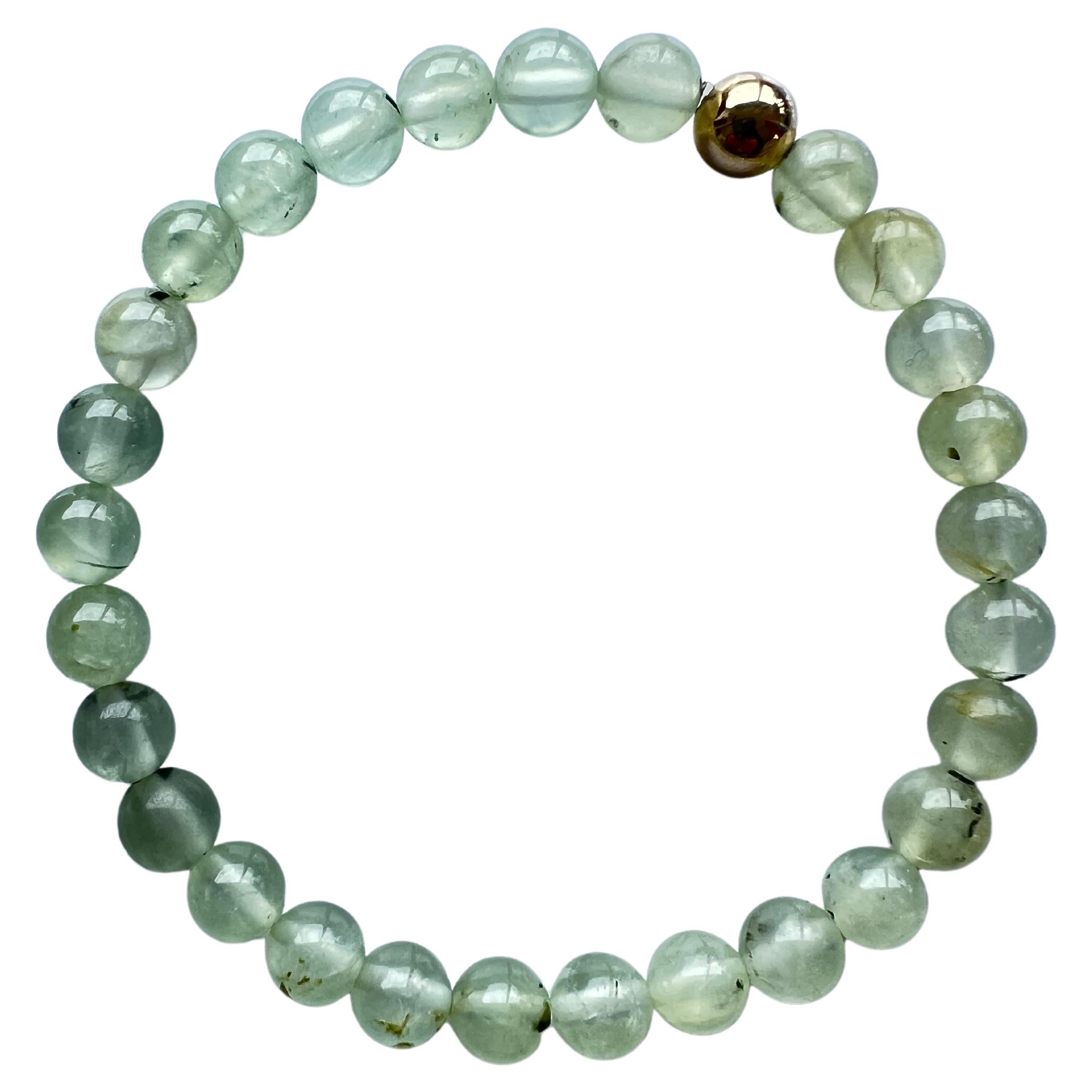 Grünes Herz Chakra-Perlenarmband aus Prehnit, Halbedelstein, natürlich, Gold gefüllt