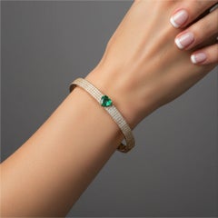 Green Heart Emerald 14K (or 18k upon request) Yellow Gold Bangle Bracelet