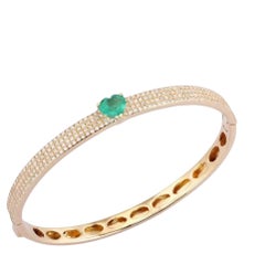 Green Heart Emerald 14K (or 18k upon request) Yellow Gold Bangle Bracelet