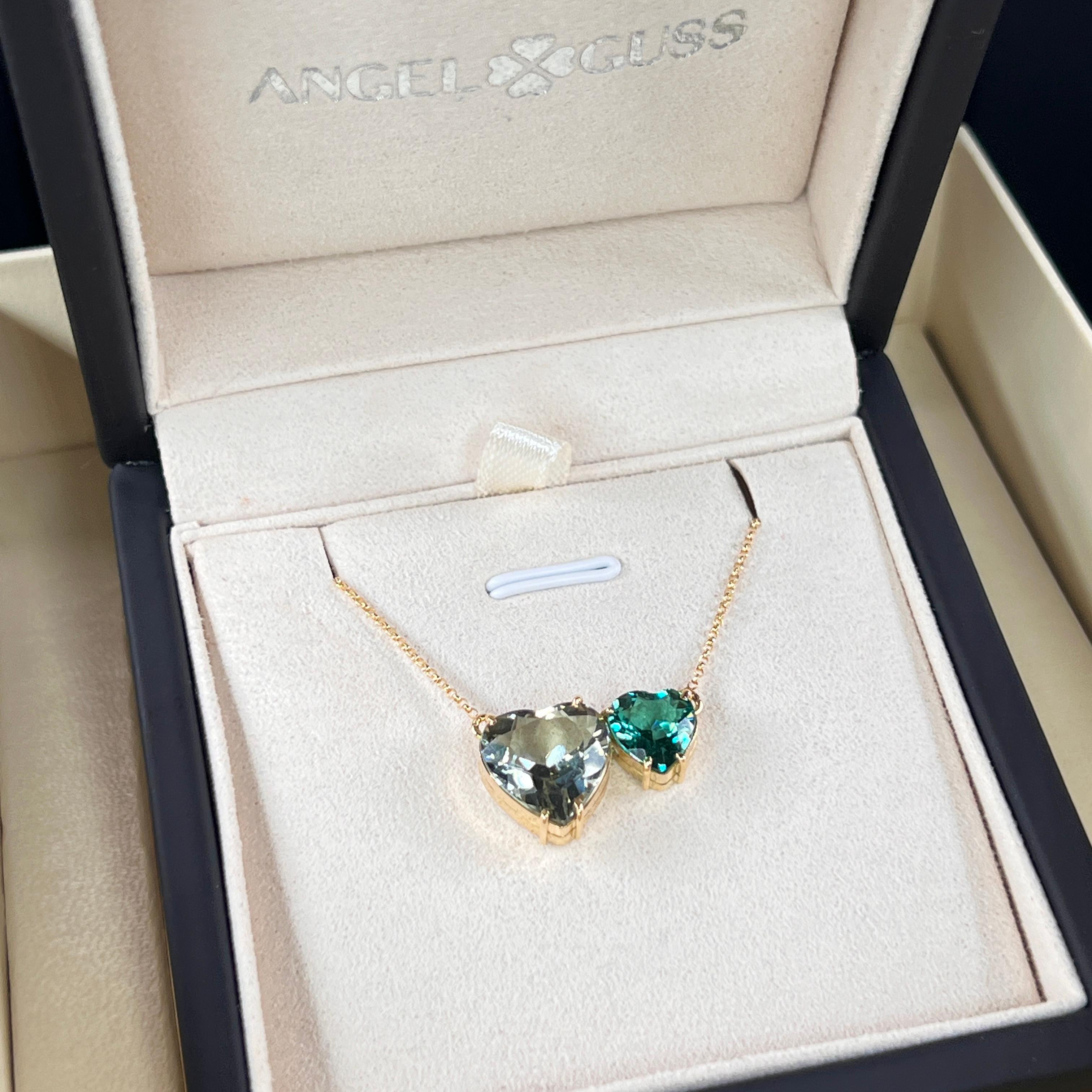 Taille cœur Collier Coeurs verts - Or jaune massif 18K en vente