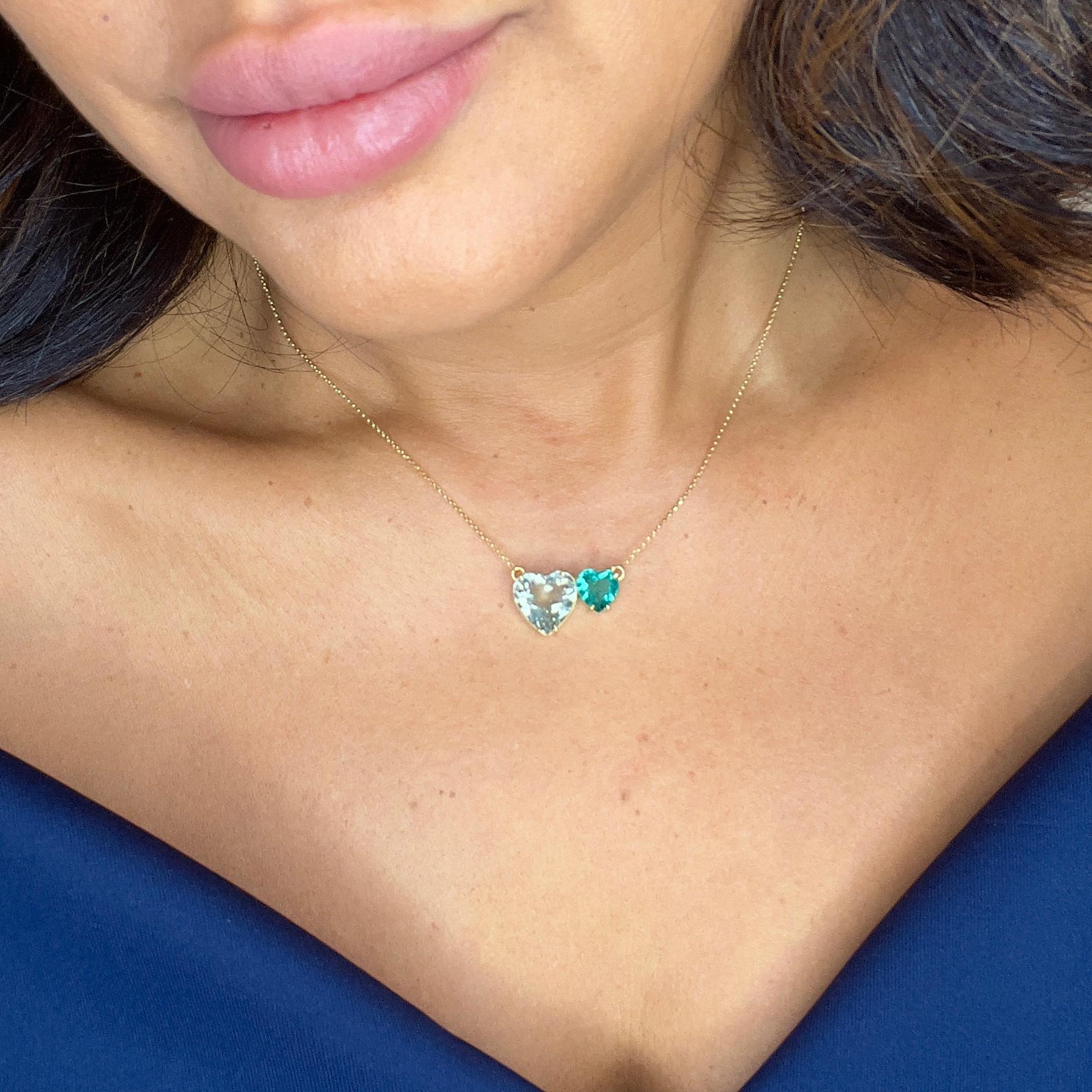 Collier Coeurs verts - Or jaune massif 18K en vente 1