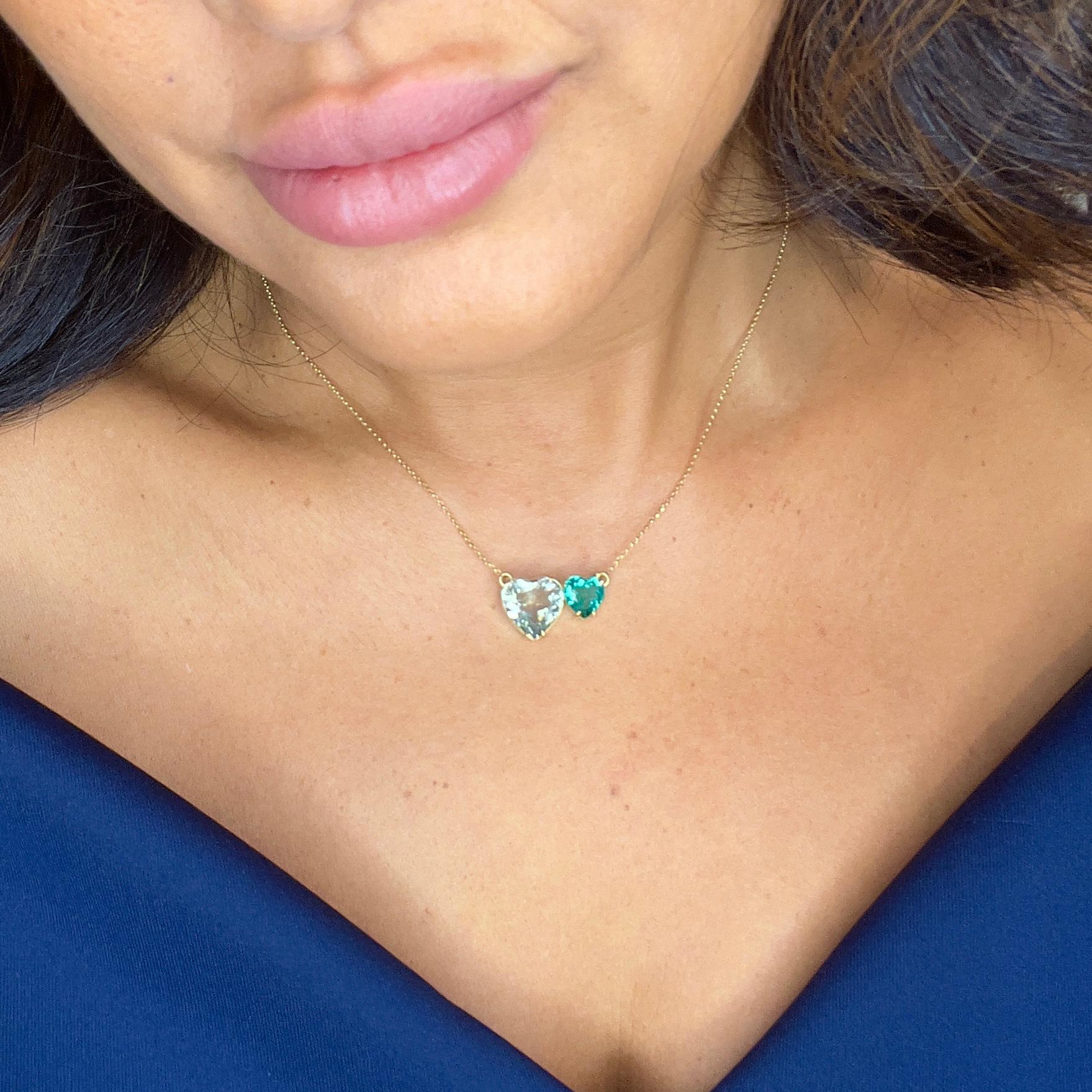 Collier Coeurs verts - Or jaune massif 18K en vente 2