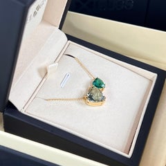 Grüne Herzen Halskette - 18K Massiv Gelbgold