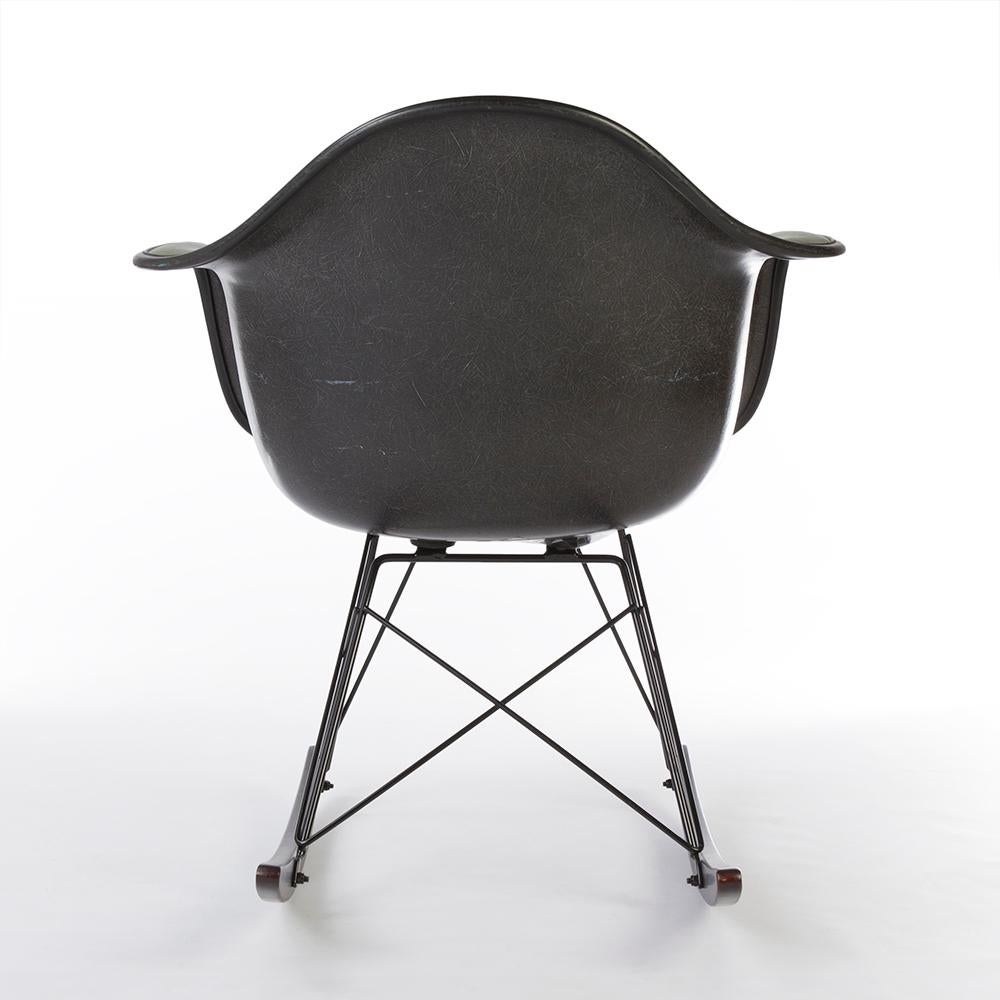 Mid-Century Modern Green Herman Miller Eames Upholstered Black RAR Rocking Chair For Sale