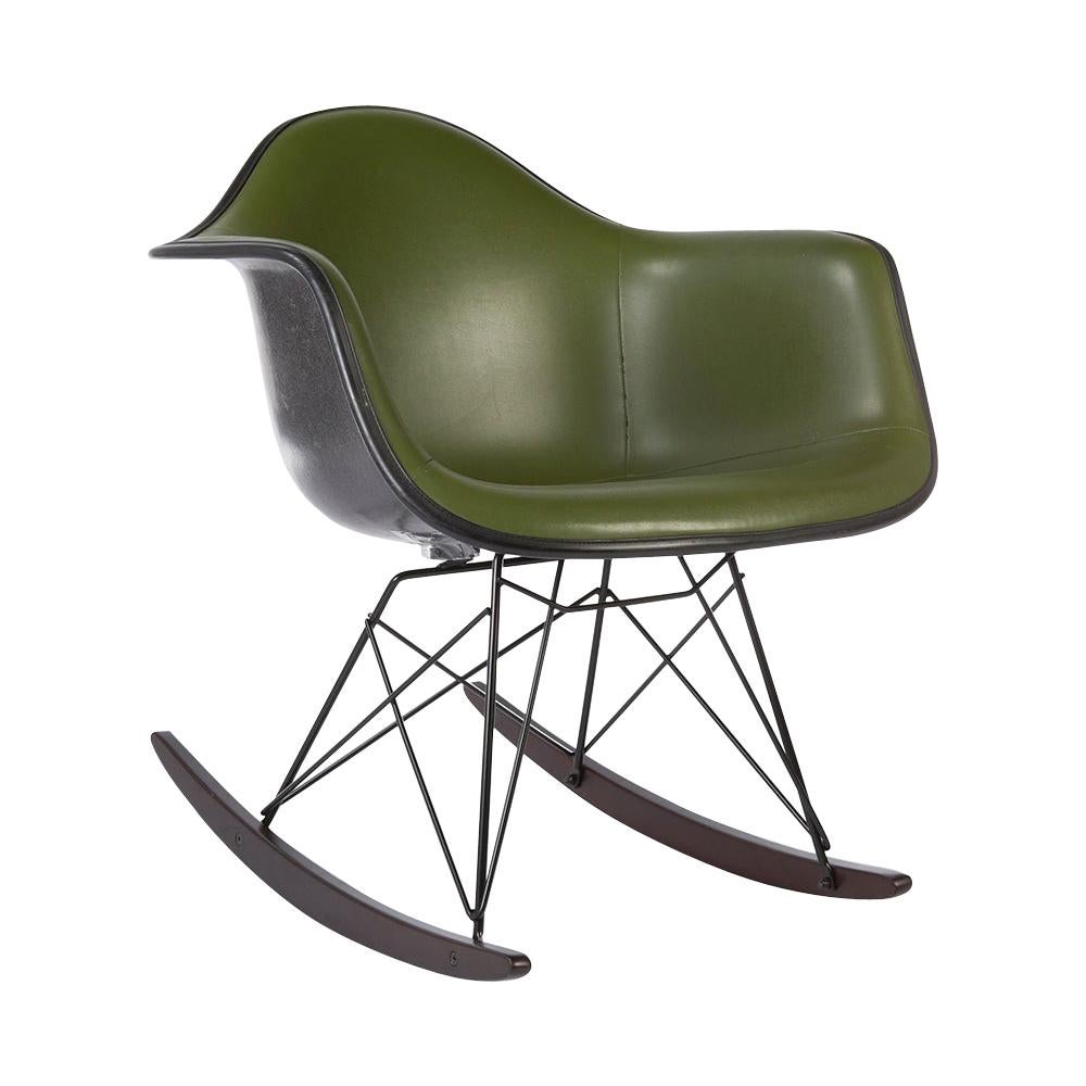 Green Herman Miller Eames Upholstered Black RAR Rocking Chair For Sale
