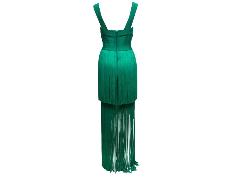 herve leger green dress Herv Lger Strappy Tiered Fringe Maxi | As seen in the Fall 25 collection Herv Lger Connie Bandage Dress
