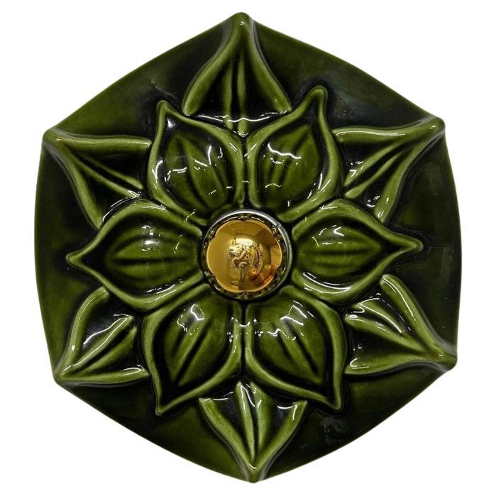 Green HexShaped Flower Ceramic Wall Lights by Hustadt Keramik, Germany