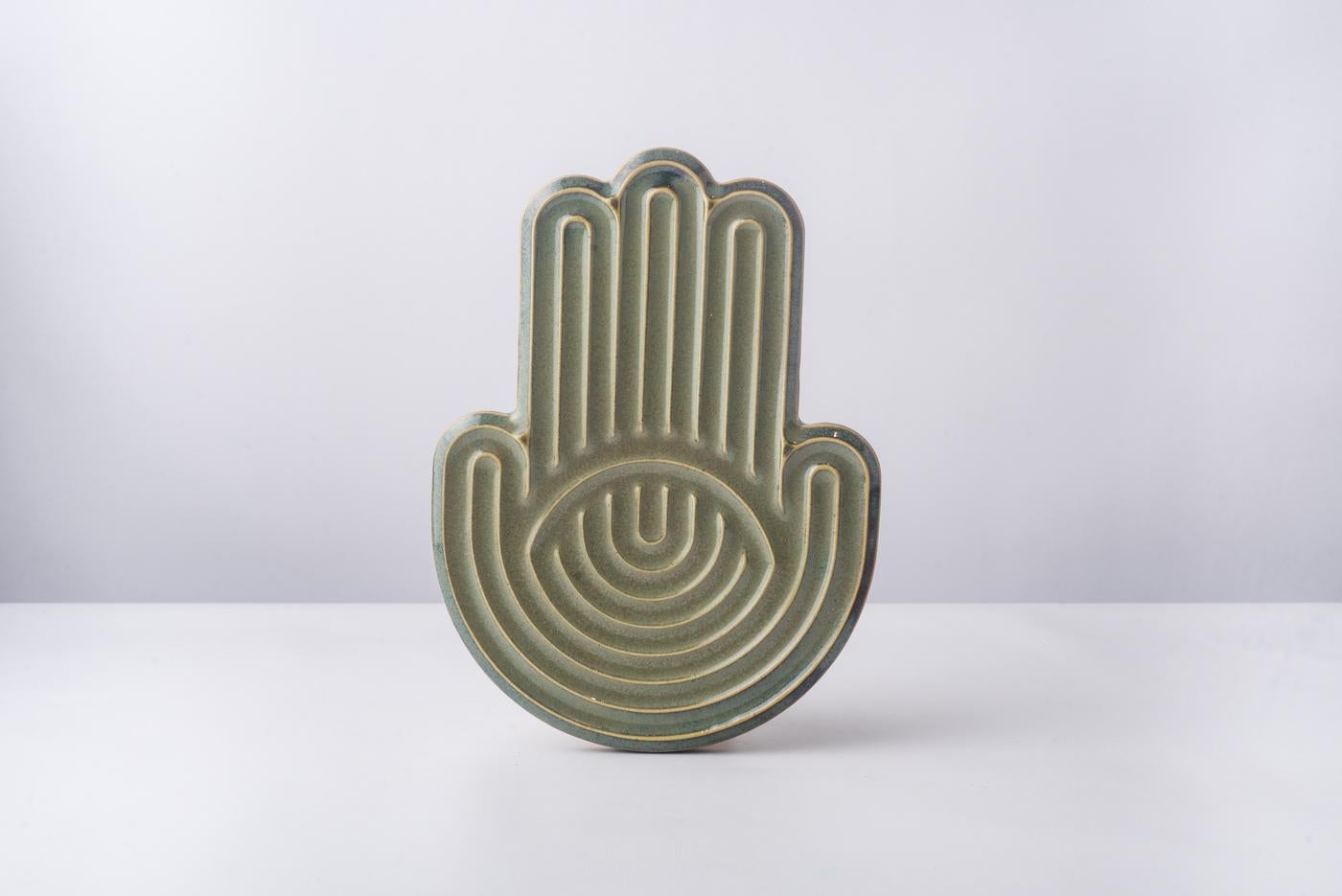 Hand-Carved Hamsa Fatima Hand Green High Temperature Ceramic Tray