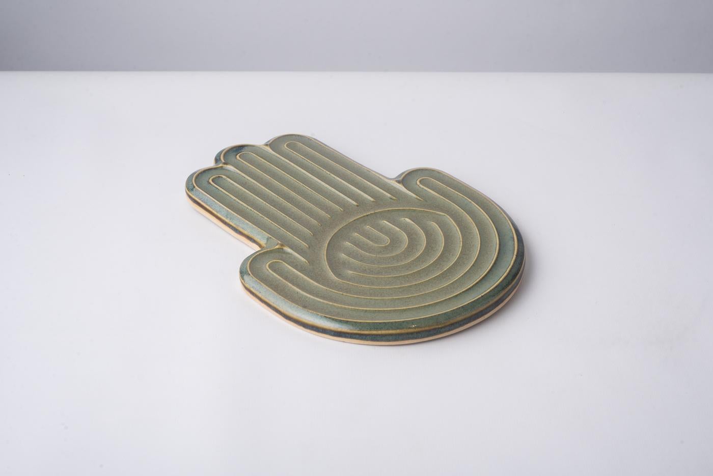 Hamsa Fatima Hand Green High Temperature Ceramic Tray In New Condition In Mexico City, MX