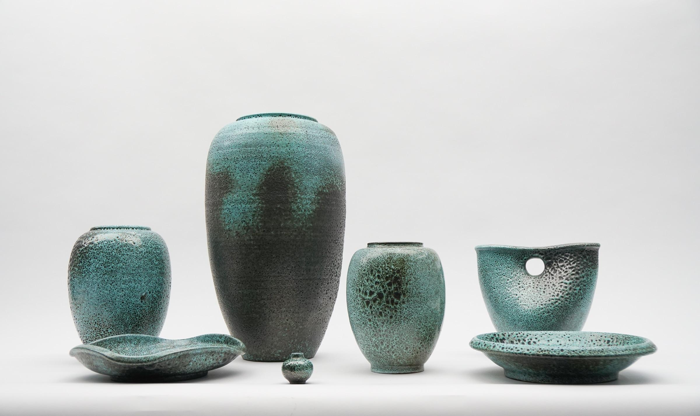 Céramique Vase en céramique Lava Studio vert Hole par Wilhelm & Elly Kuch, années 1960, Allemagne en vente