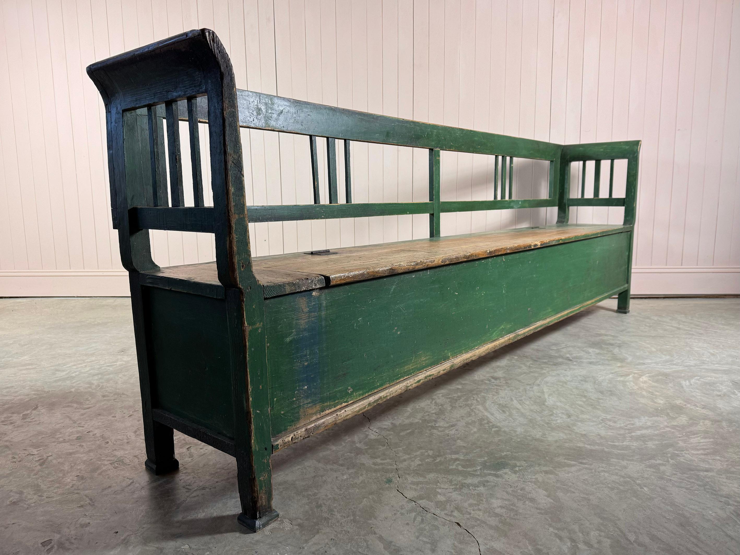 Rustic Green Hungarian Box Bench