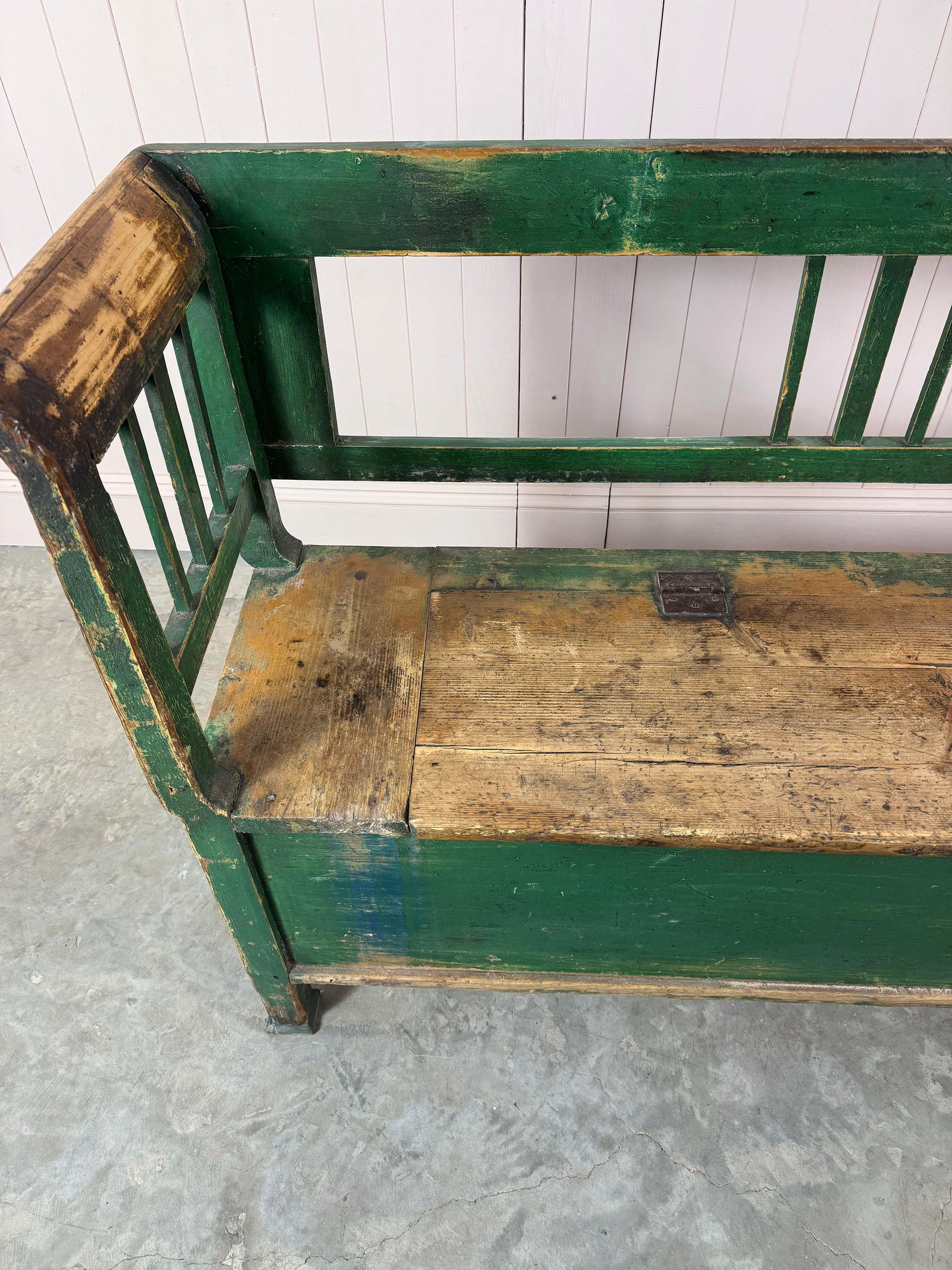 Painted Green Hungarian Box Bench