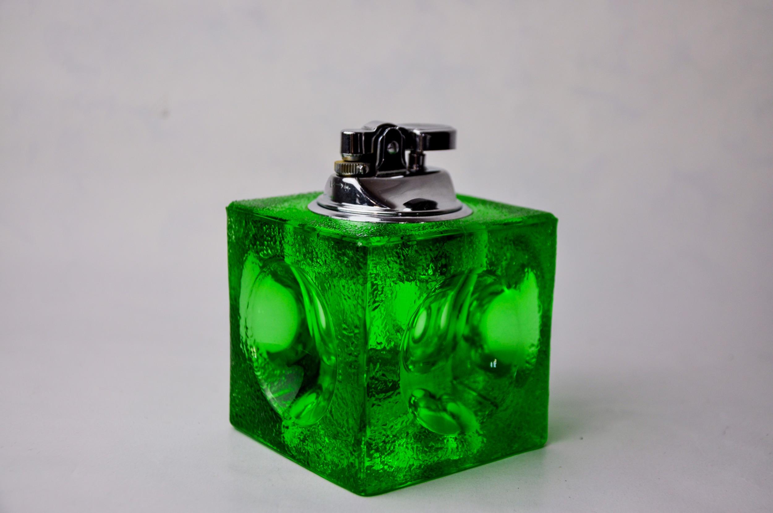 Italian Green ice cube lighter by Antonio Imperatore, murano glass, Italy, 1970 For Sale