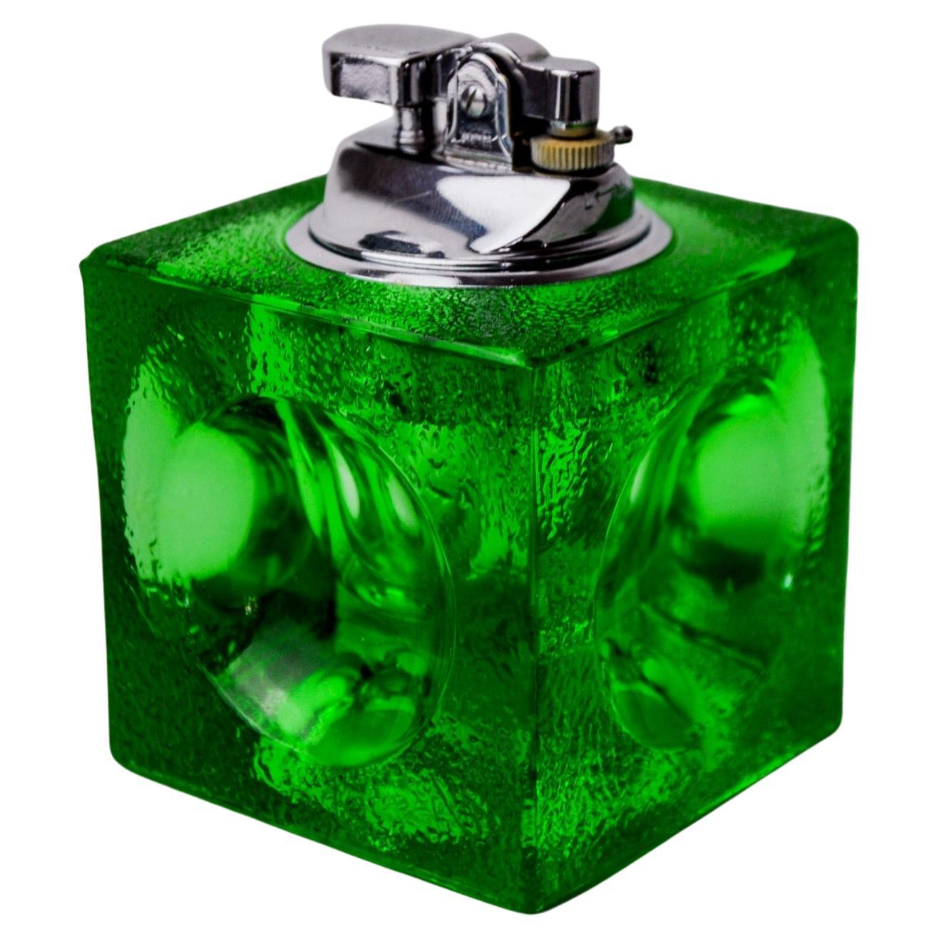 Green ice cube lighter by Antonio Imperatore, murano glass, Italy, 1970 For Sale